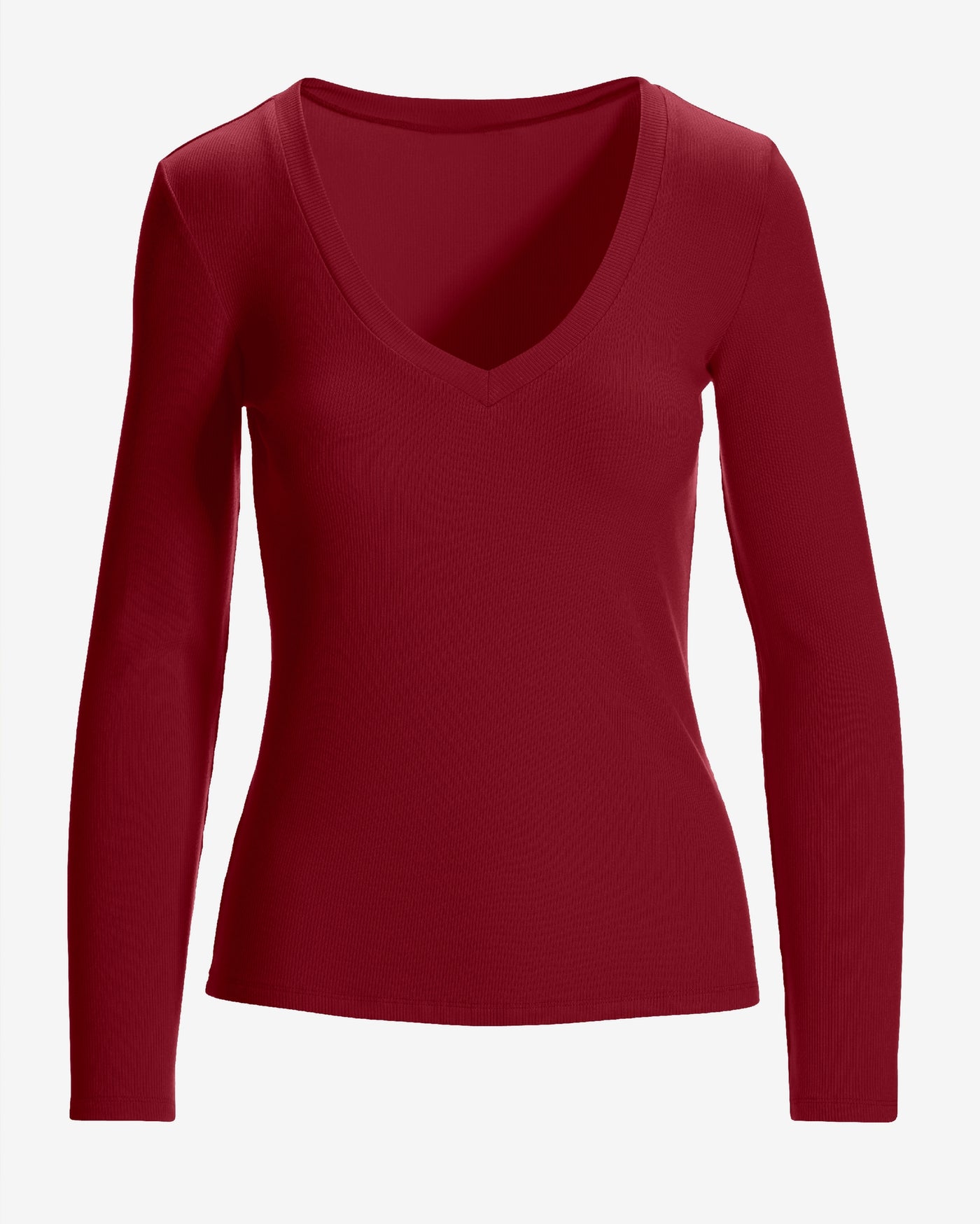 So Essential Ribbed V Neck Long Sleeve Top Rumba Red