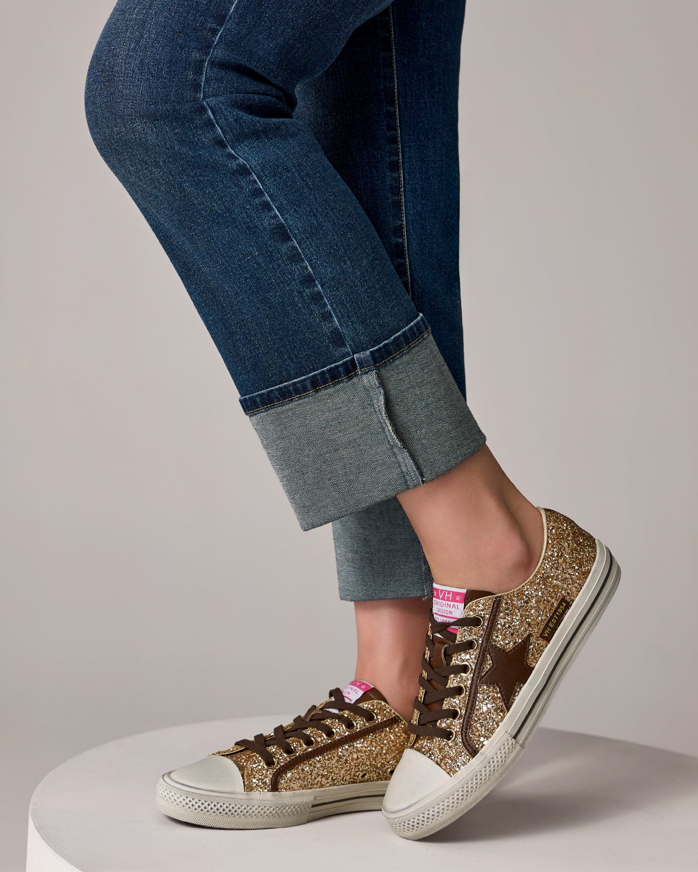Vintage Havana Sequin Lace Up Sneaker Gold