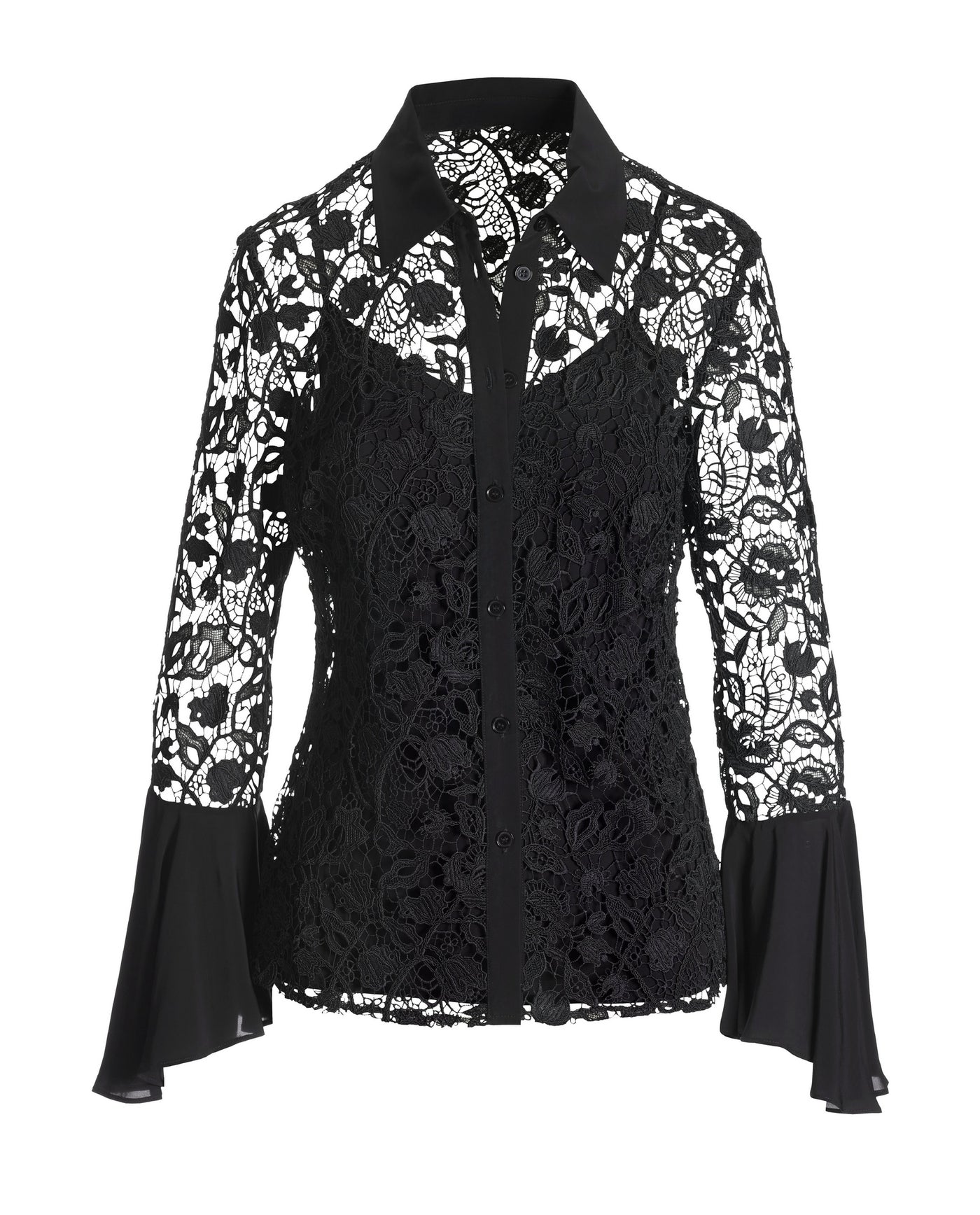 Lace Alexa Flare Sleeve Shirt Black