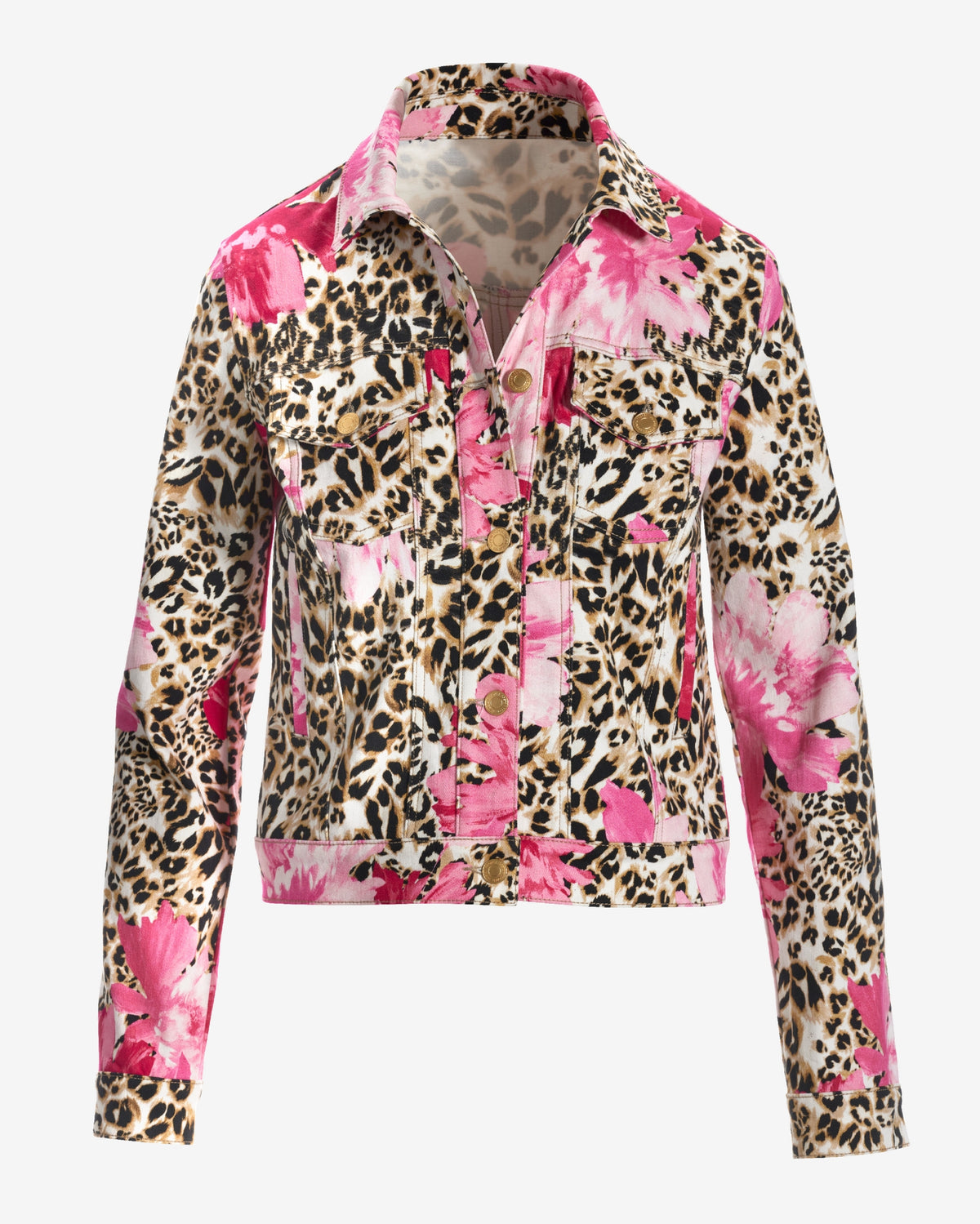Cheetah Blooms Print Essential Denim Jacket Neutral/Pink
