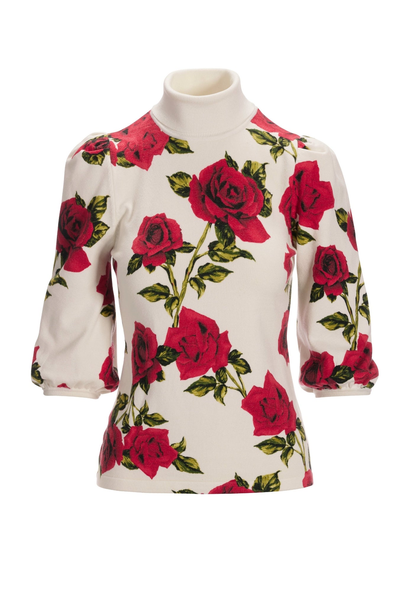 人気【Rose Frantz】Cut Out Turtleneck T-shirt 3色◆送料込 Rose Printed Turtleneck Sweater - Off White Multicolor