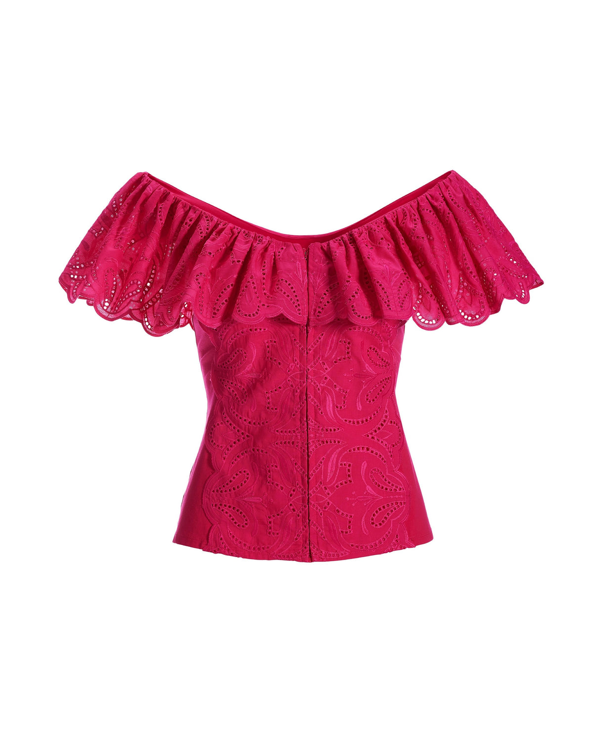 Eyelet Ruffle Zip-Up Top Raspberry