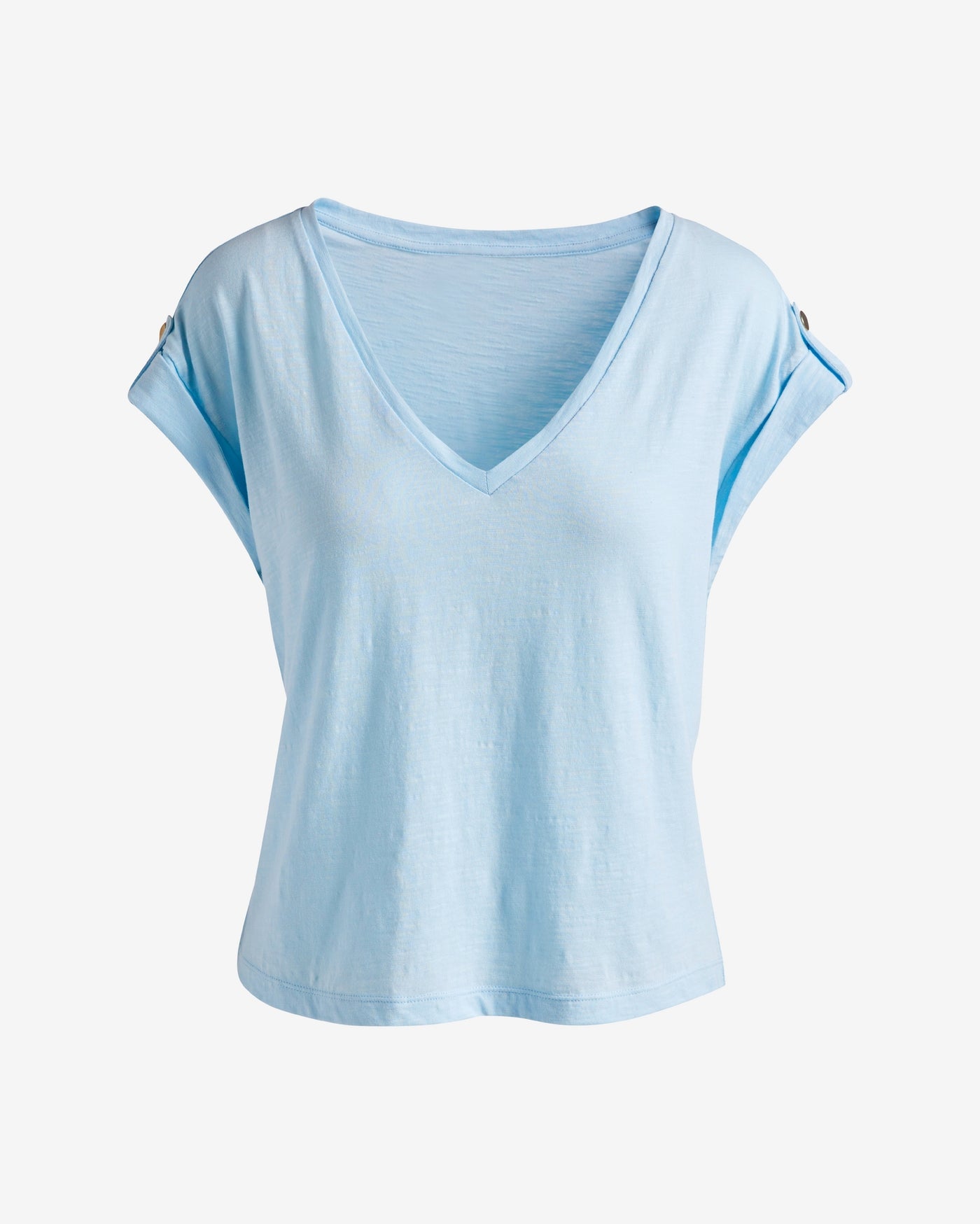 Slub V Neck Shoulder Detail Tee Corydalis Blue