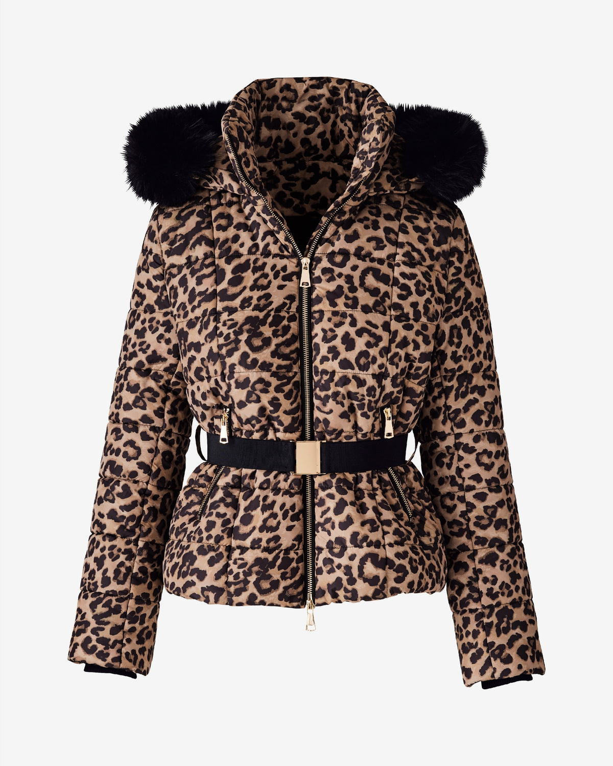 Mid Length Fur Trimmed Puffer Coat Warm Cheetah