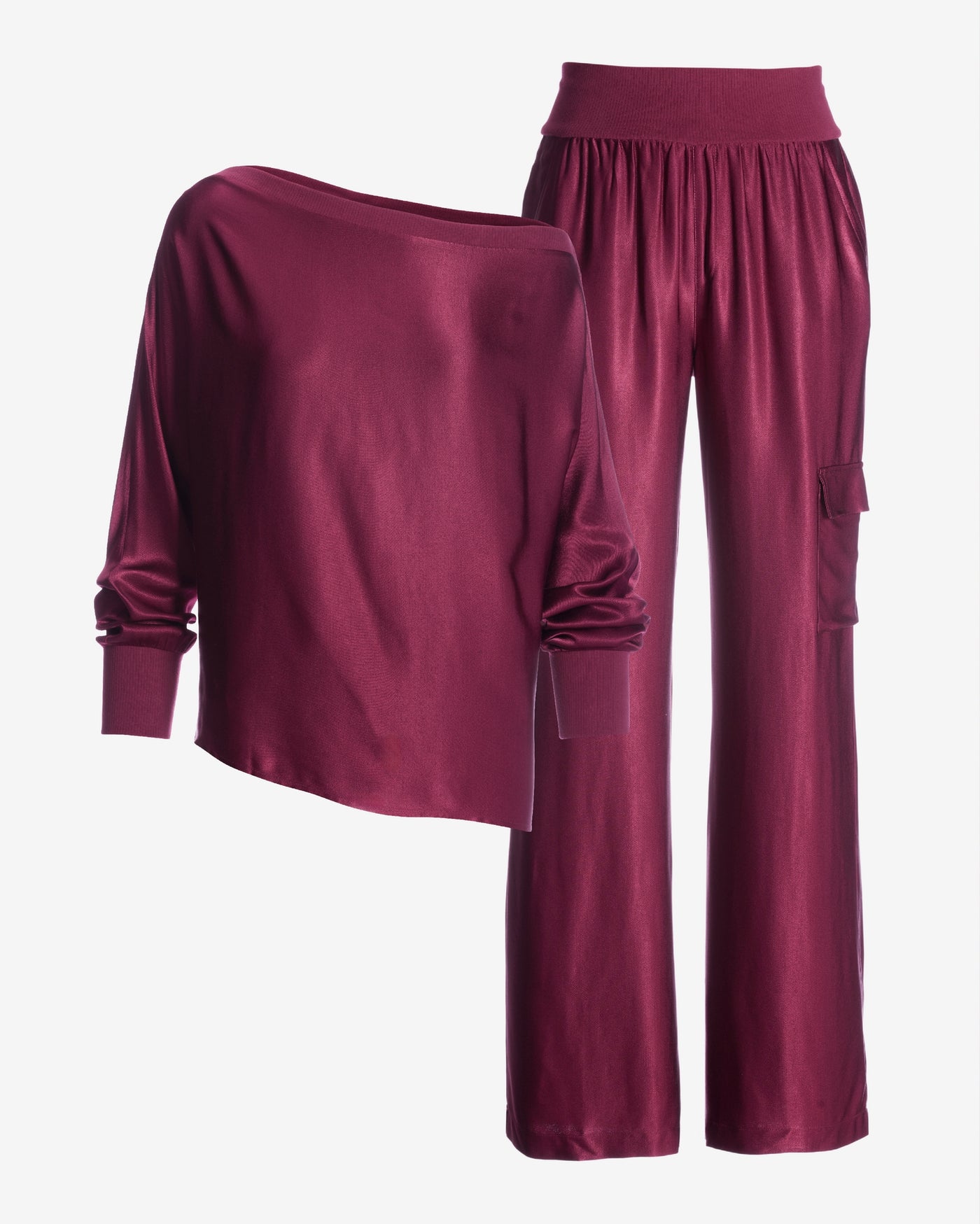 Slouchy Charmeuse Cargo Lounge Set Maroon