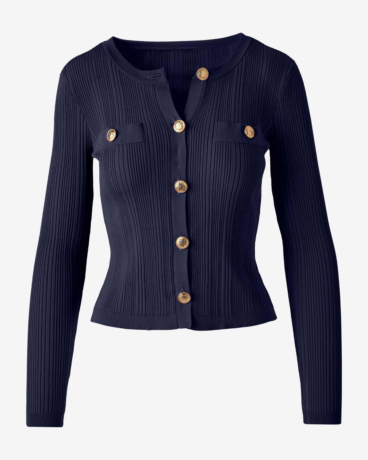 Crested Button Sweater Cardigan Navy