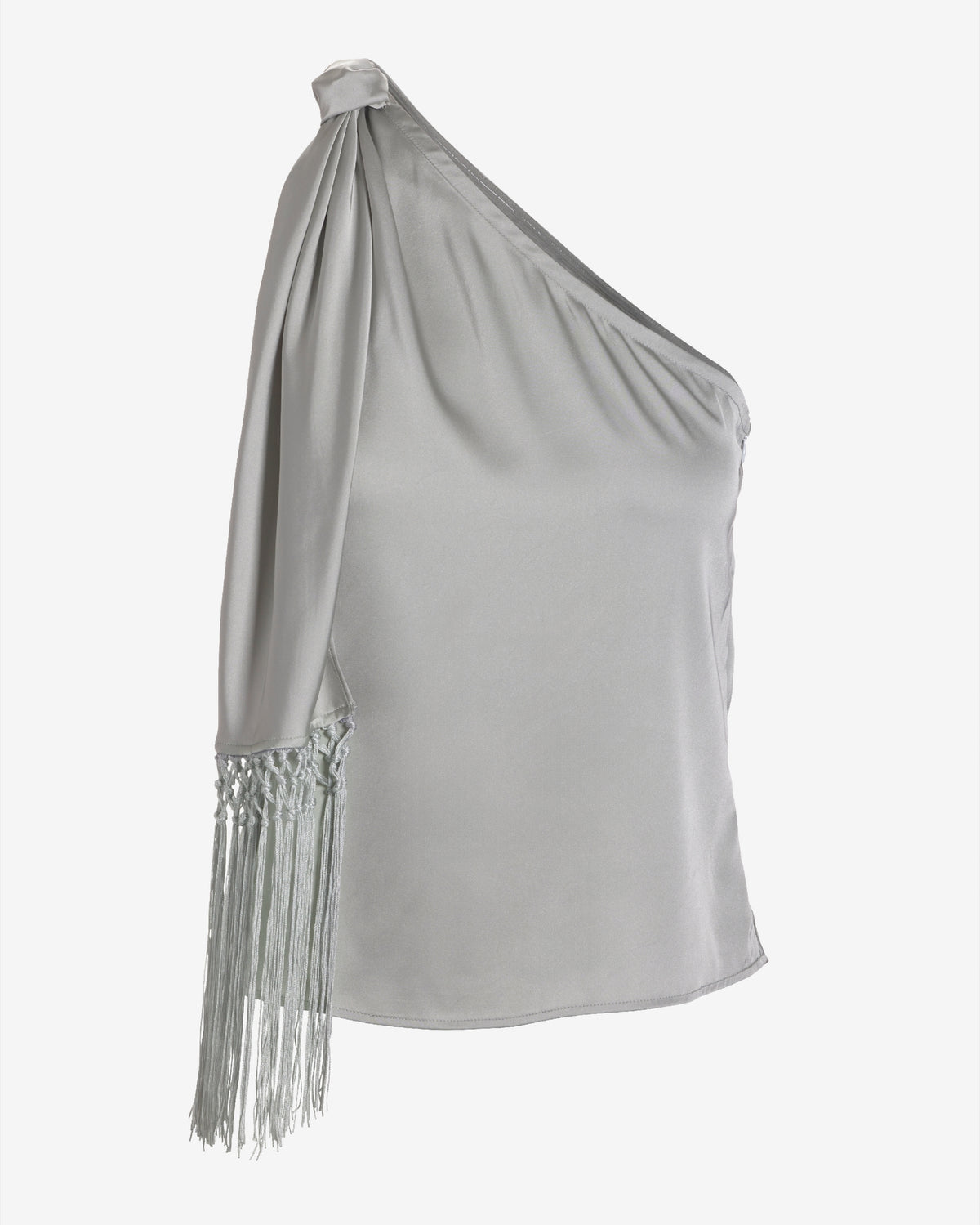 Charmeuse Fringe One Shoulder Blouse Silver