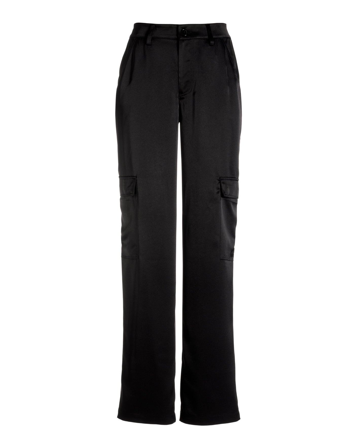 Malibu Satin High Waist Wide Leg Cargo Pant Black