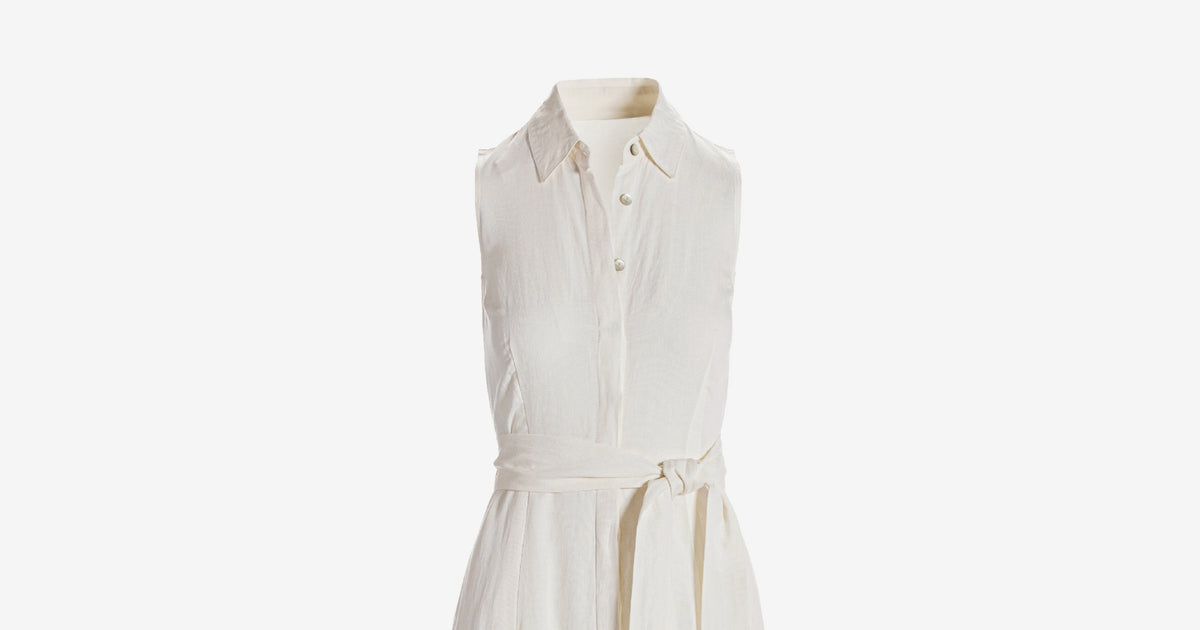 Sleeveless Linen Maxi Shirt Dress - Off White Sleeveless Linen Maxi Shirt Dress - Off White