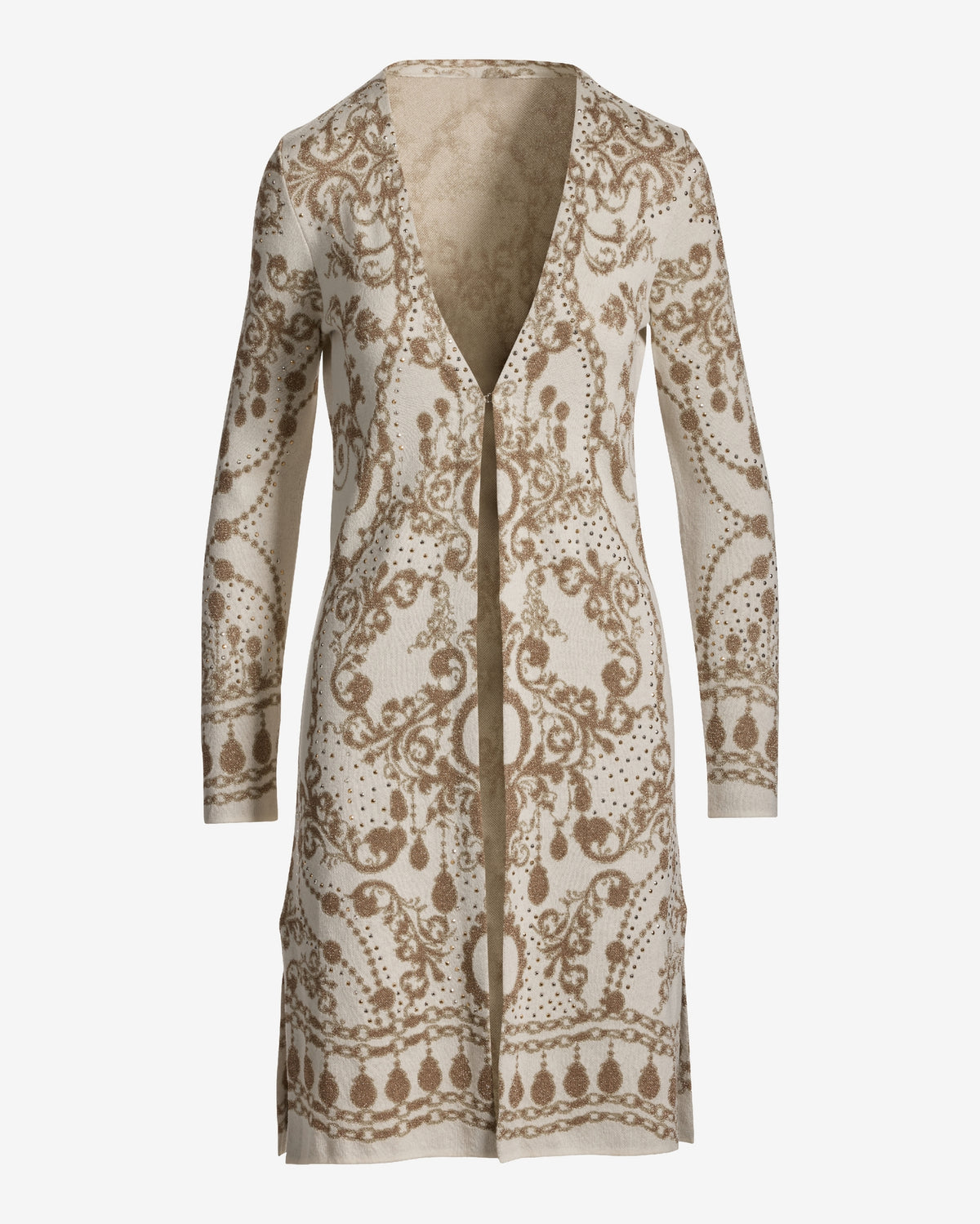 Patterned Long Lightweight Cardigan Golden Scrolls