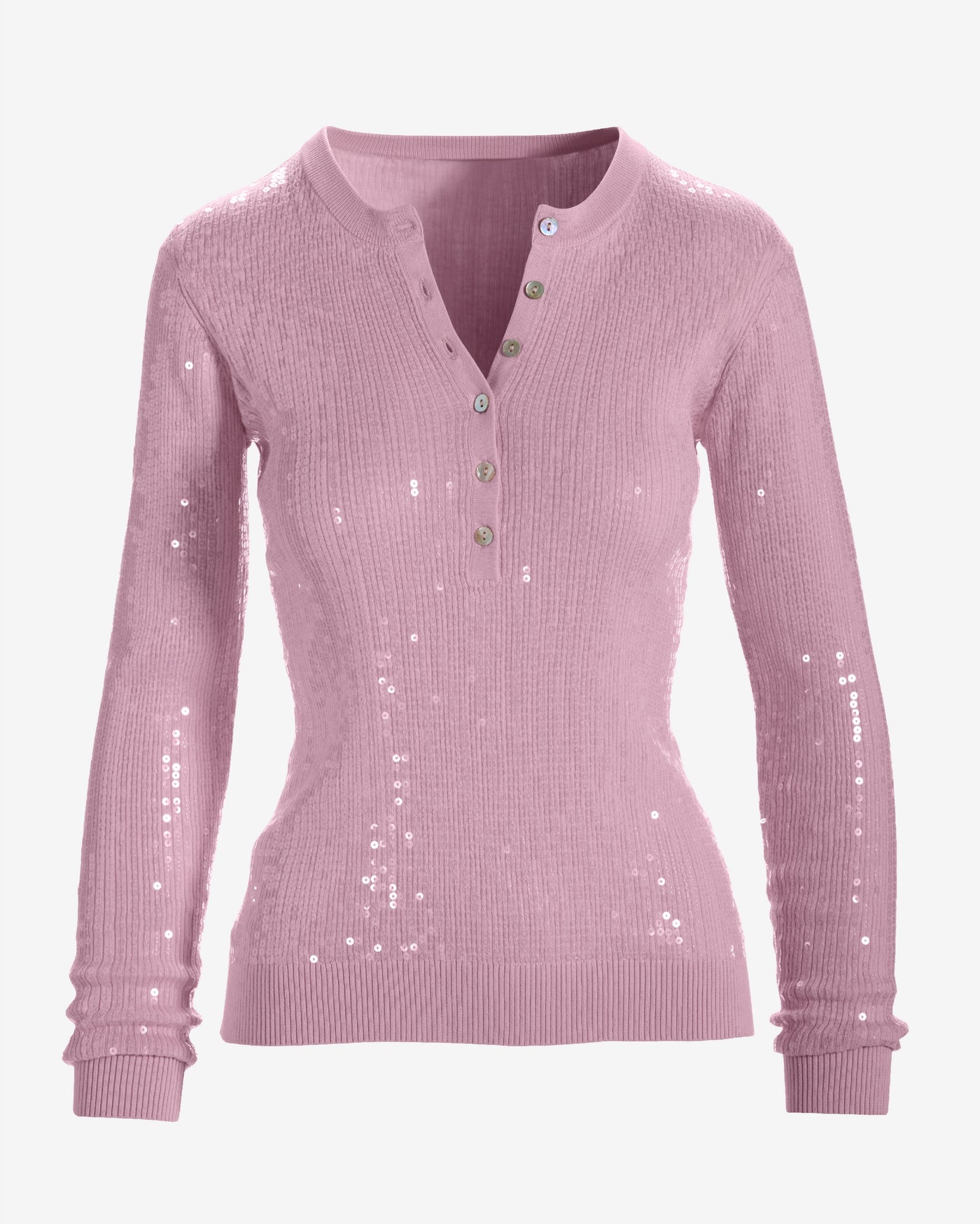Henley Sequin Long Sleeve Sweater Roseate