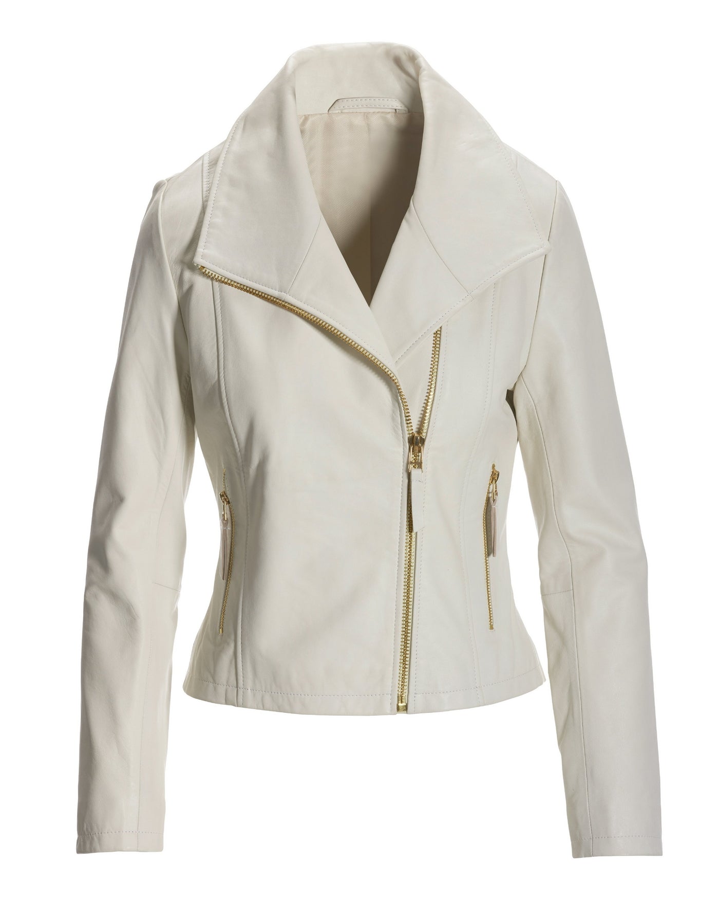 Leather Collared Moto Jacket Off White