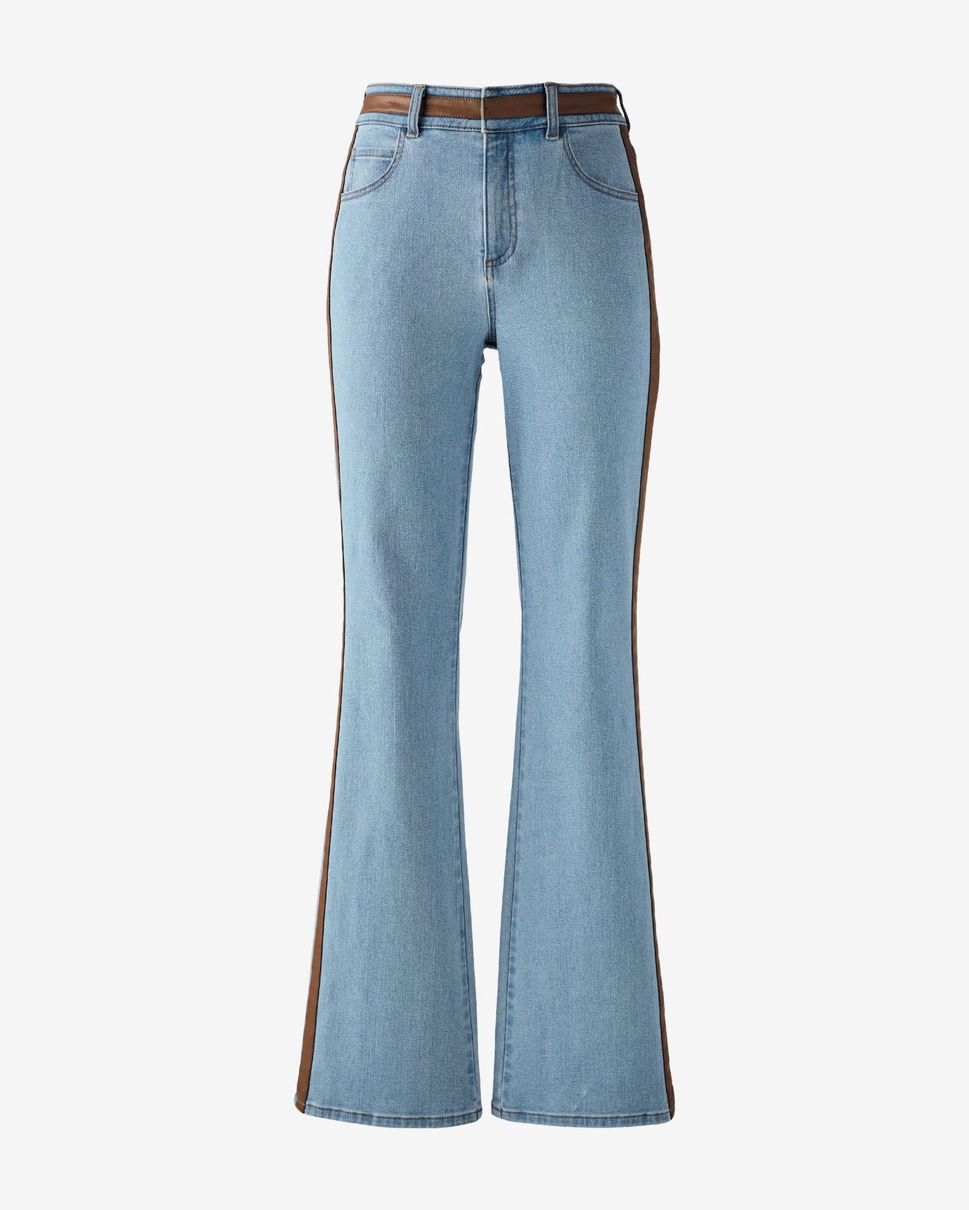 Faux Leather Trimmed Bootcut Jean Medium Wash Denim