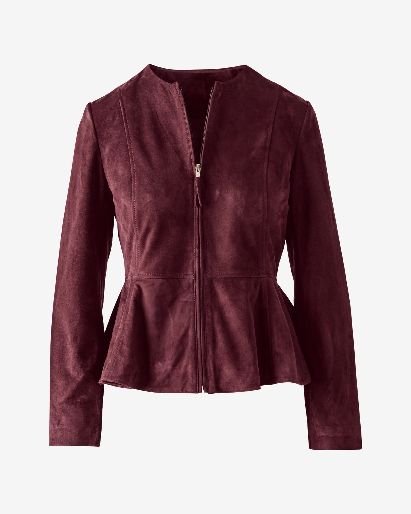 Faux Suede Zip Up Peplum Jacket Mauve Wine