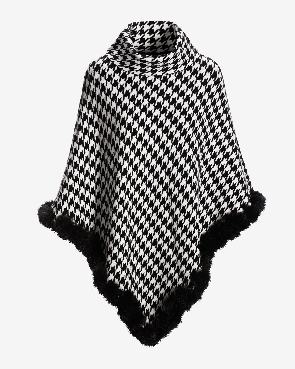 Faux Fur Trim Houndstooth Sweater Poncho Park City Houndstooth