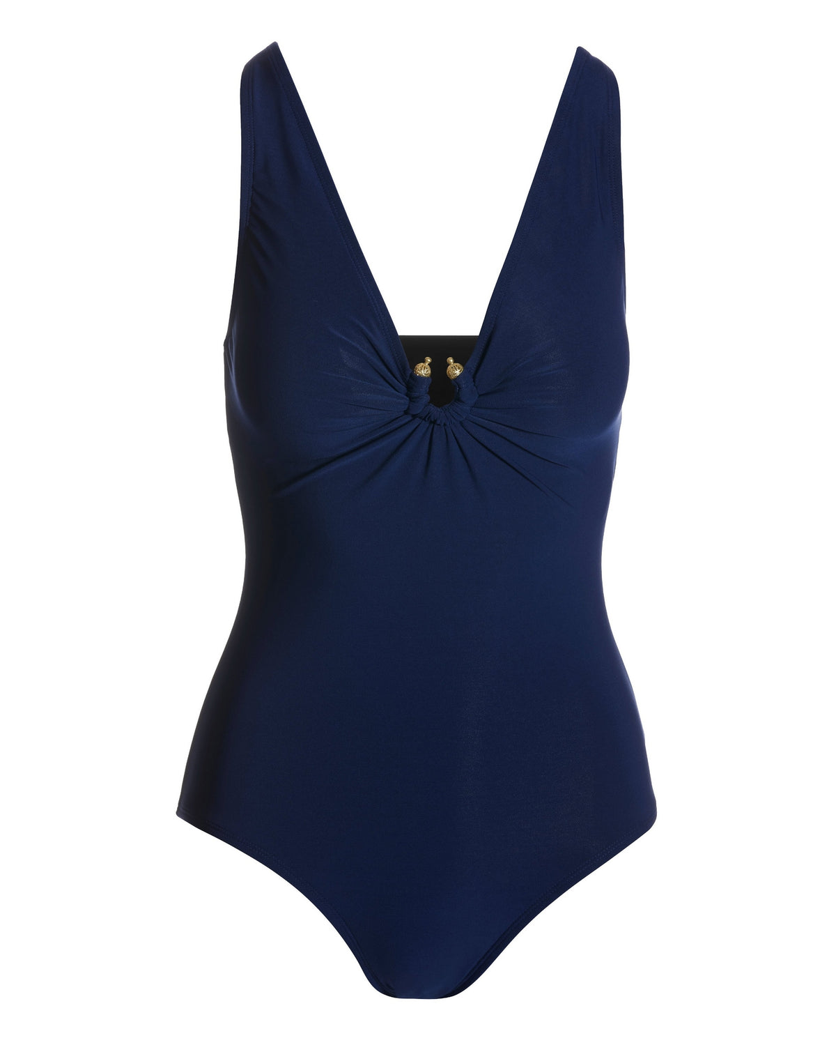 V-Neck Hardware One-Piece Swimsuit Navy