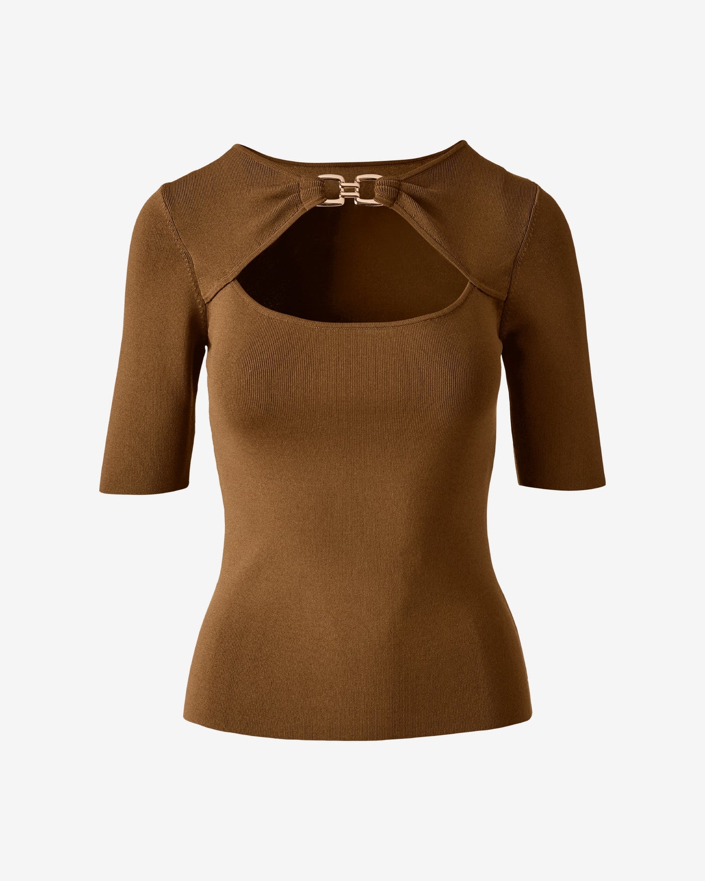 Hardware Detail Keyhole Elbow Sleeve Sweater Smokey Tobacco