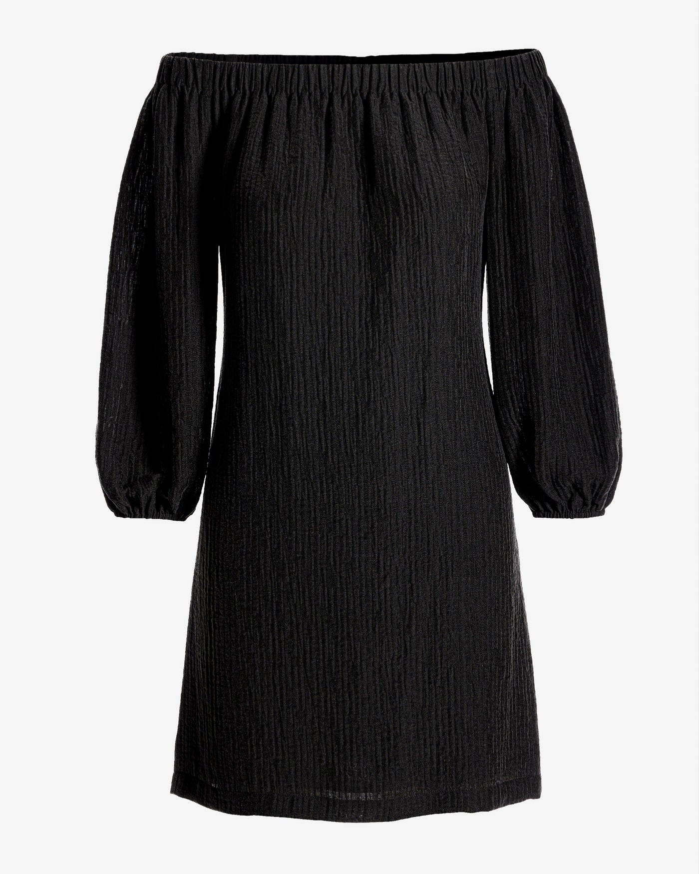 Off the Shoulder Sheen Gauze Dress Black