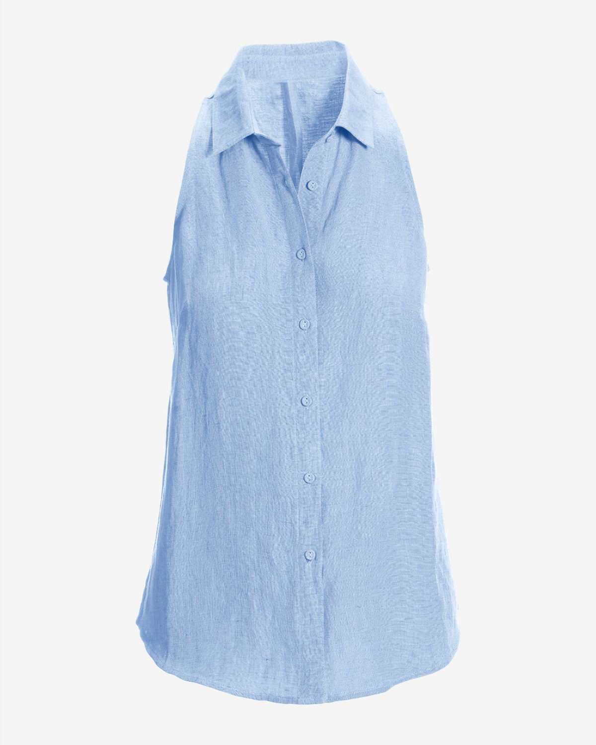 Linen Sleeveless Button-Front Shirt Blue Bell