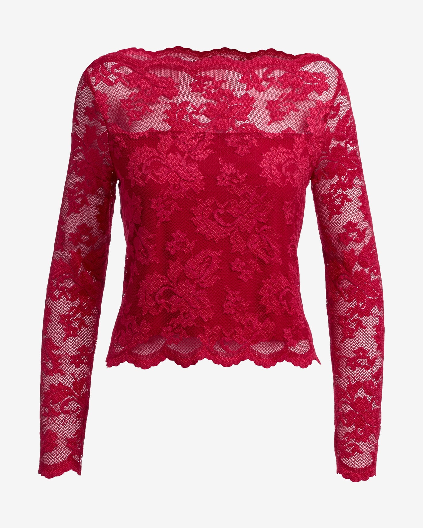 Lace Shoulder Skimming Knit Top Red