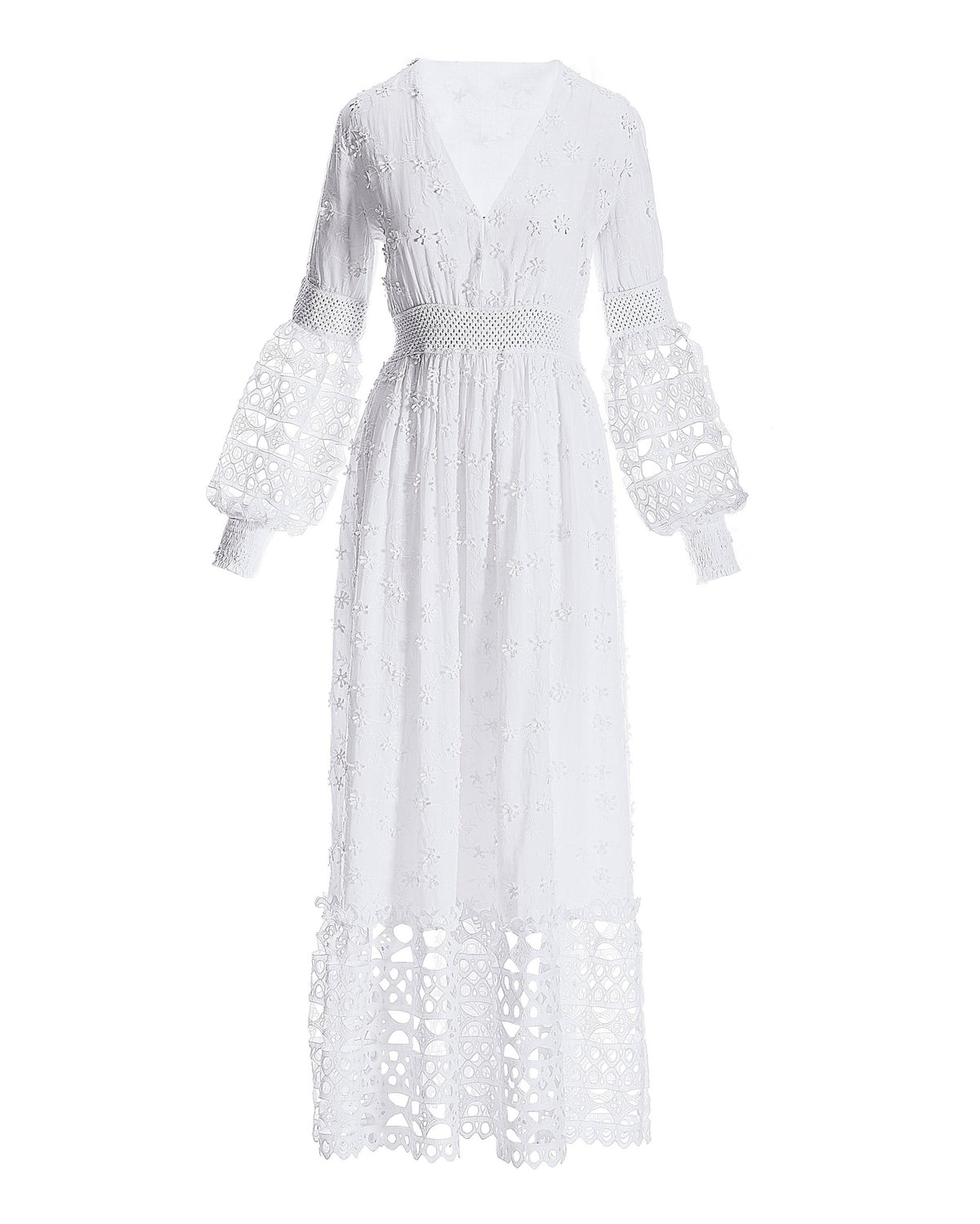 Mixed Media Lace Dress White