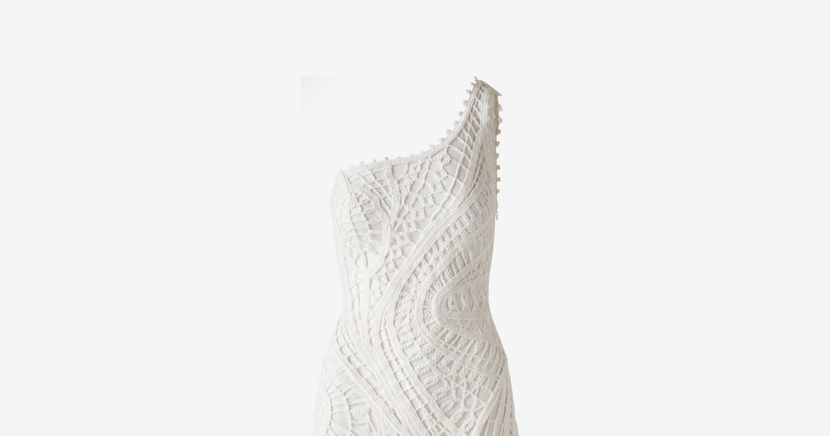 white one shoulder crochet dress One Shoulder Crochet Maxi Dress - Pure White