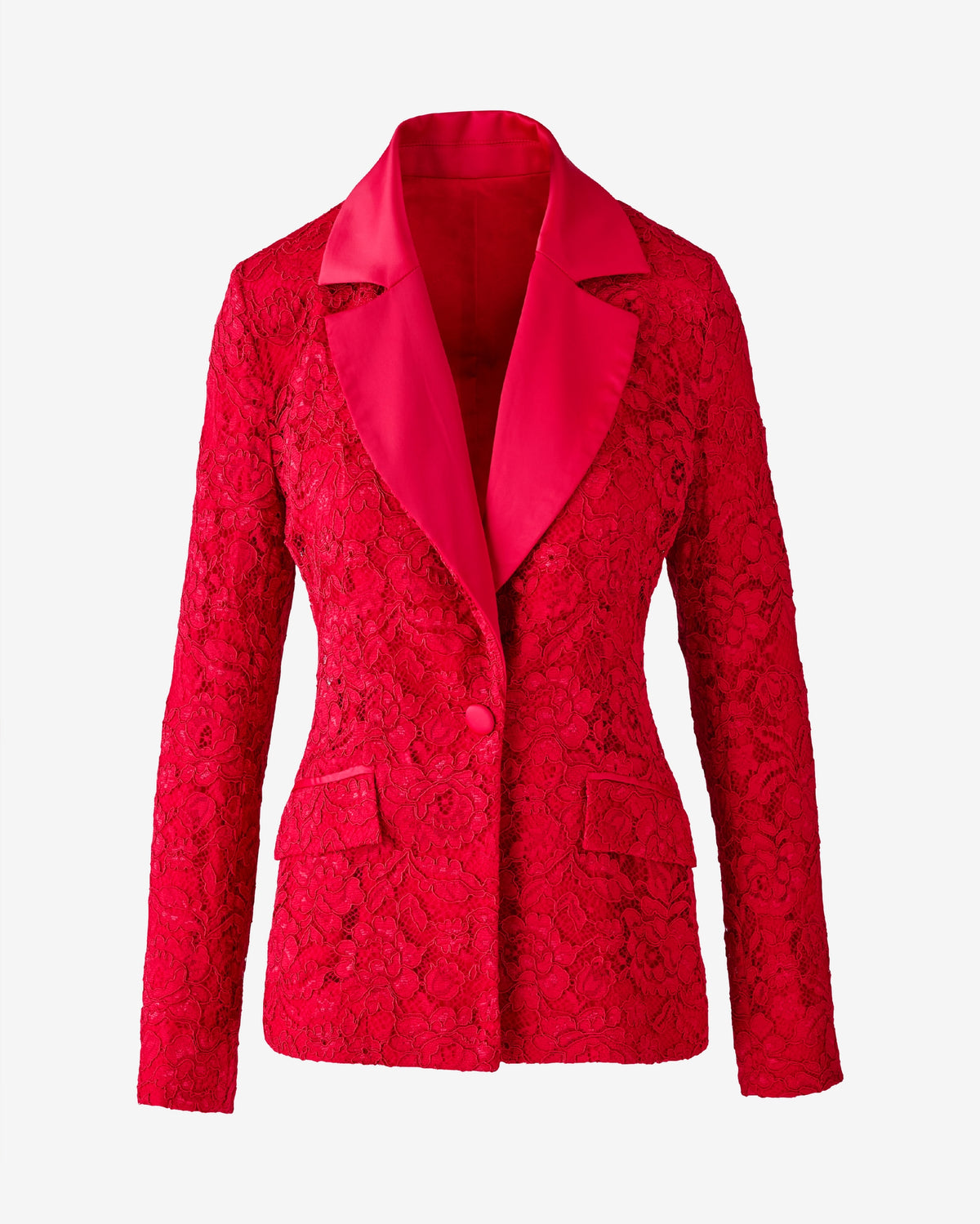 Mixed Media Lace and Satin Blazer Americana Red
