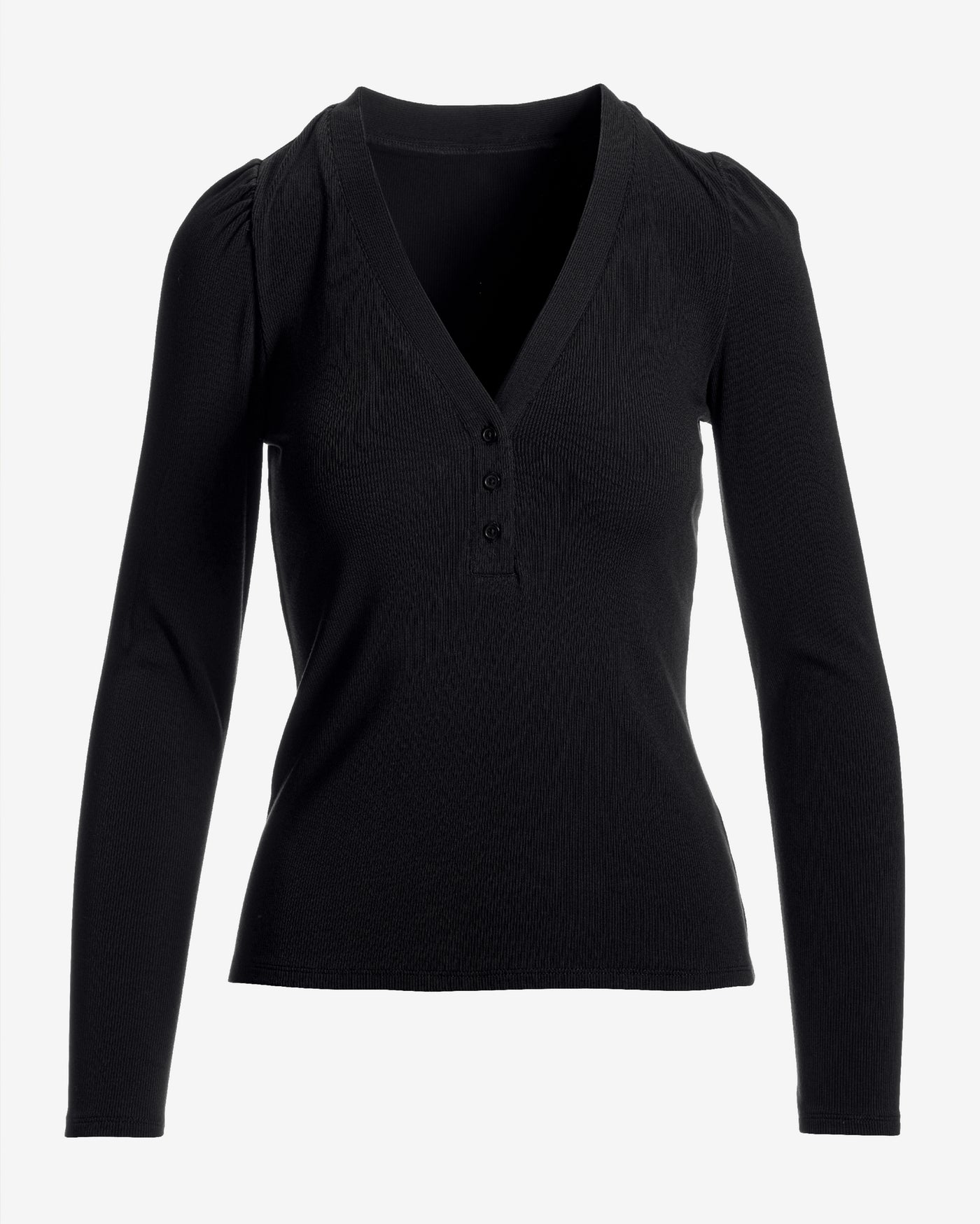 So Essential Henley Puff Long Sleeve Top Proper Black