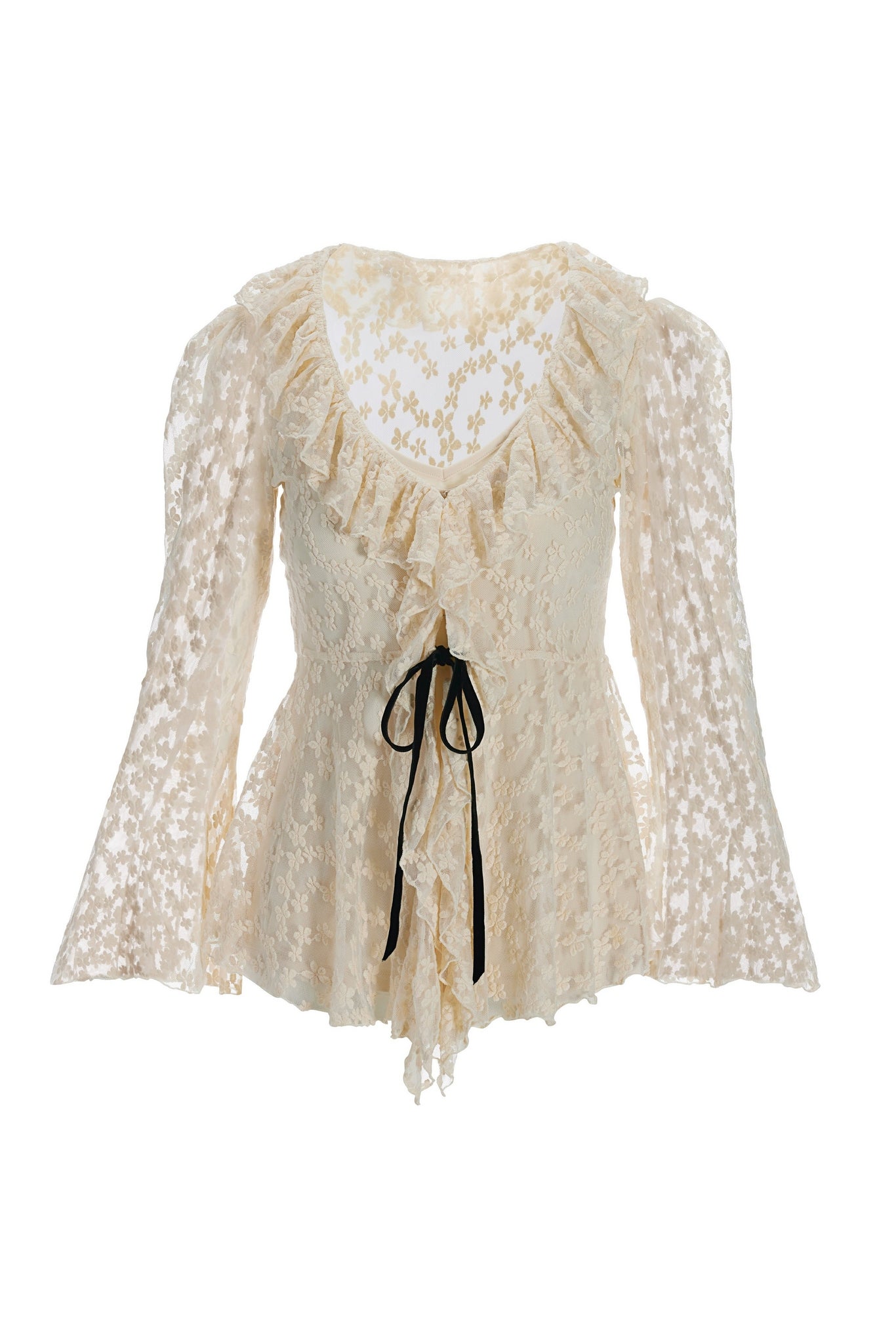 Lace Knit Ruffle Tunic Top Off - White | Boston Proper