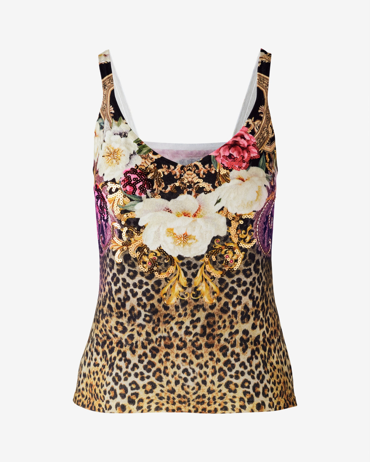 Printed Embellished Sweater Tank Cheetah Bloom Scrolls
