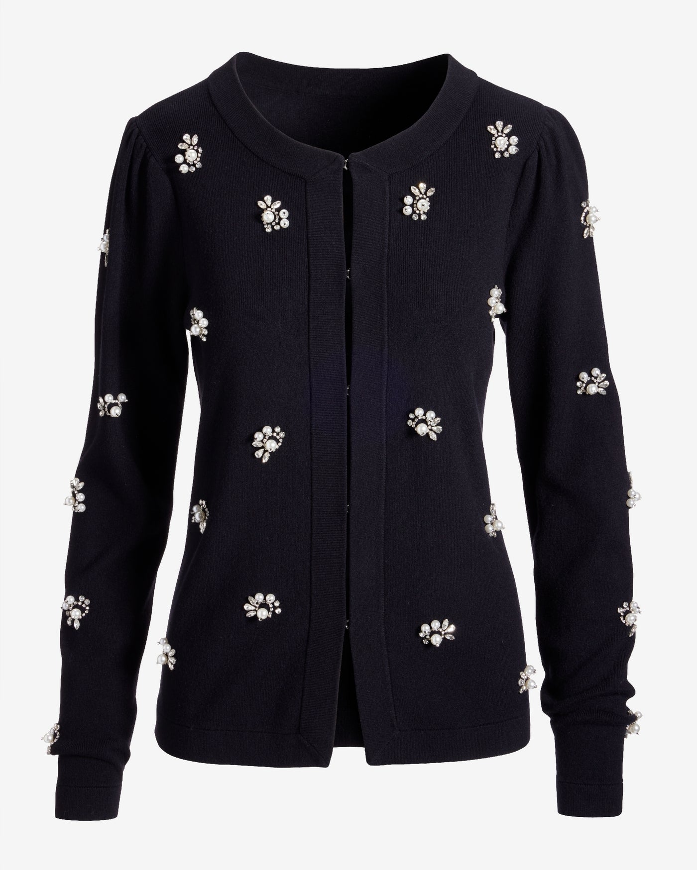 Pearl and Rhinestone Embellished Cardigan Black