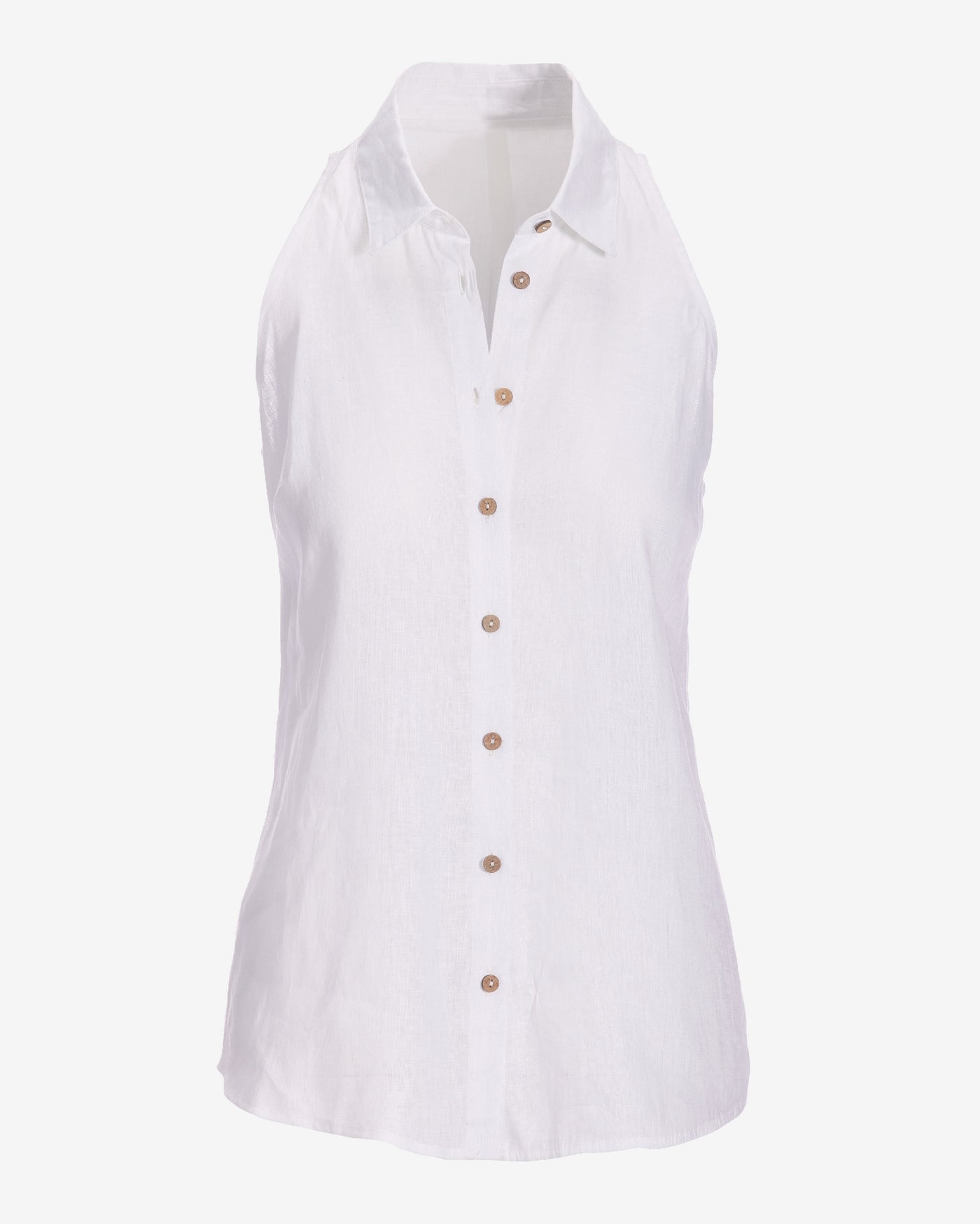 Linen Sleeveless Button-Front Shirt White
