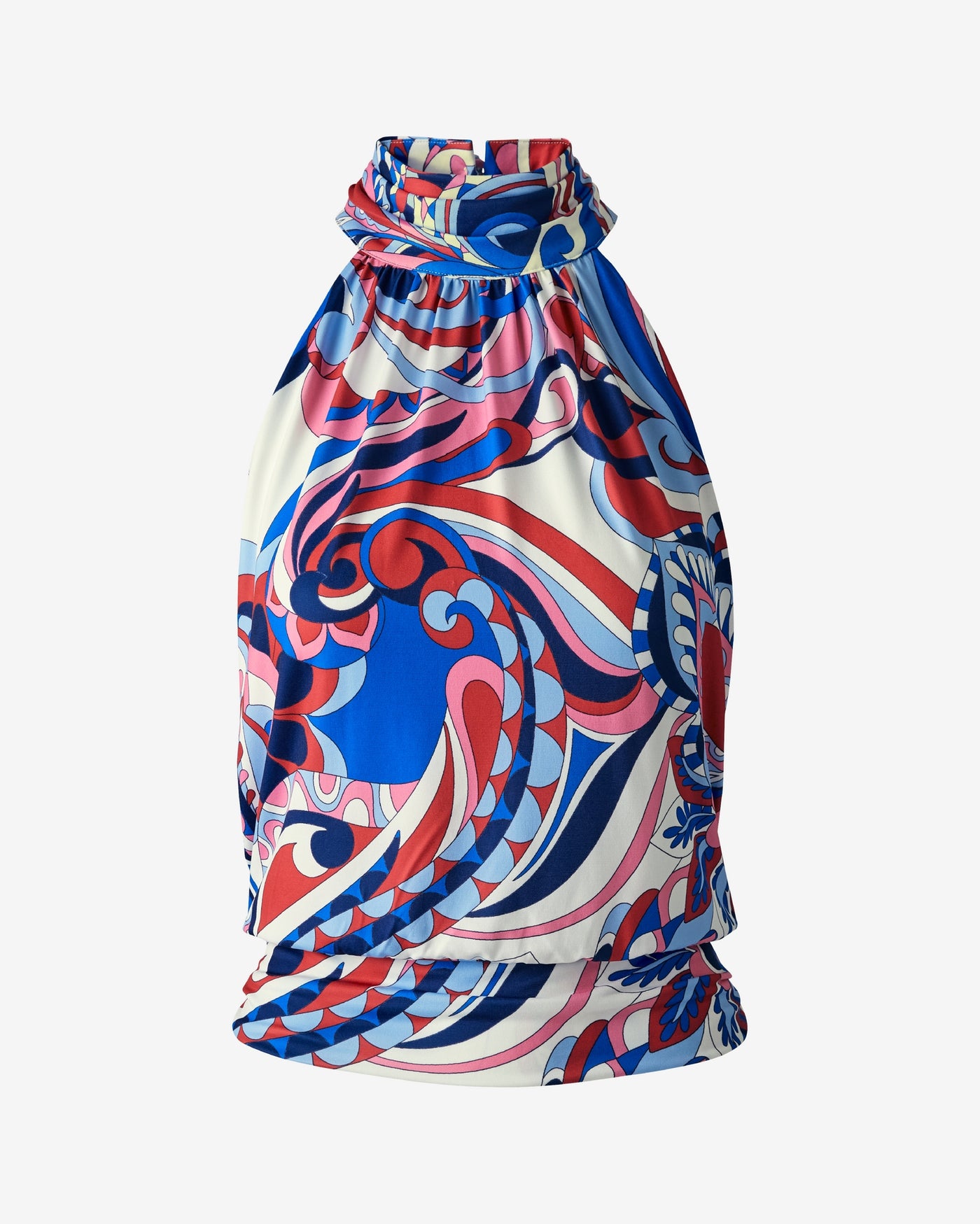 So Chic Printed High Neck Blouson Knit Top Americana Abstract