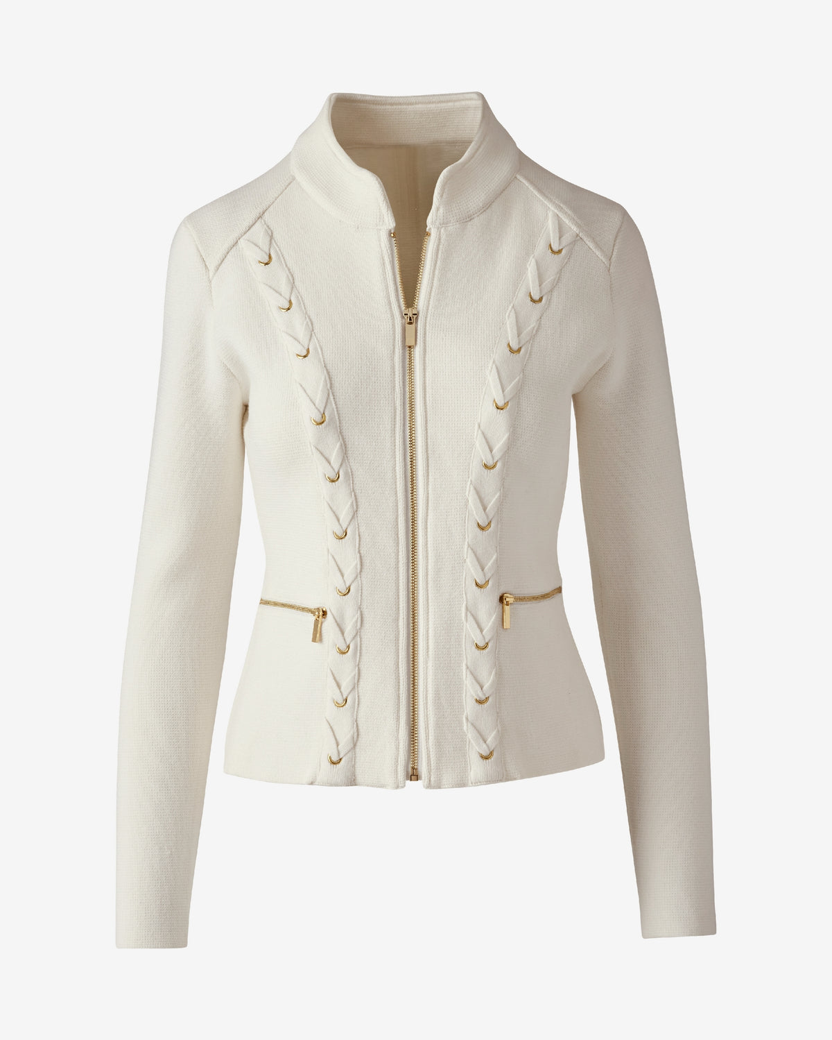 Full Zip with Lace Up Detail Off White