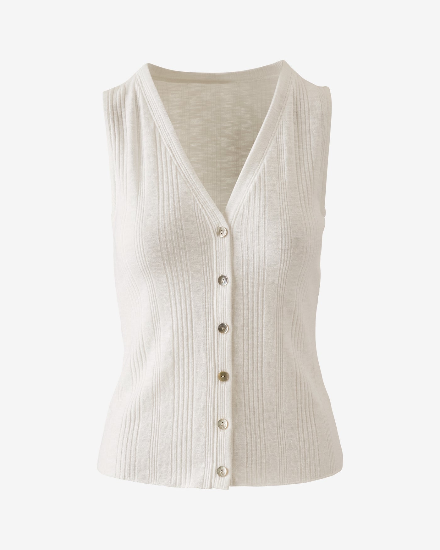 Variegated Rib Knit Button Front Tank White