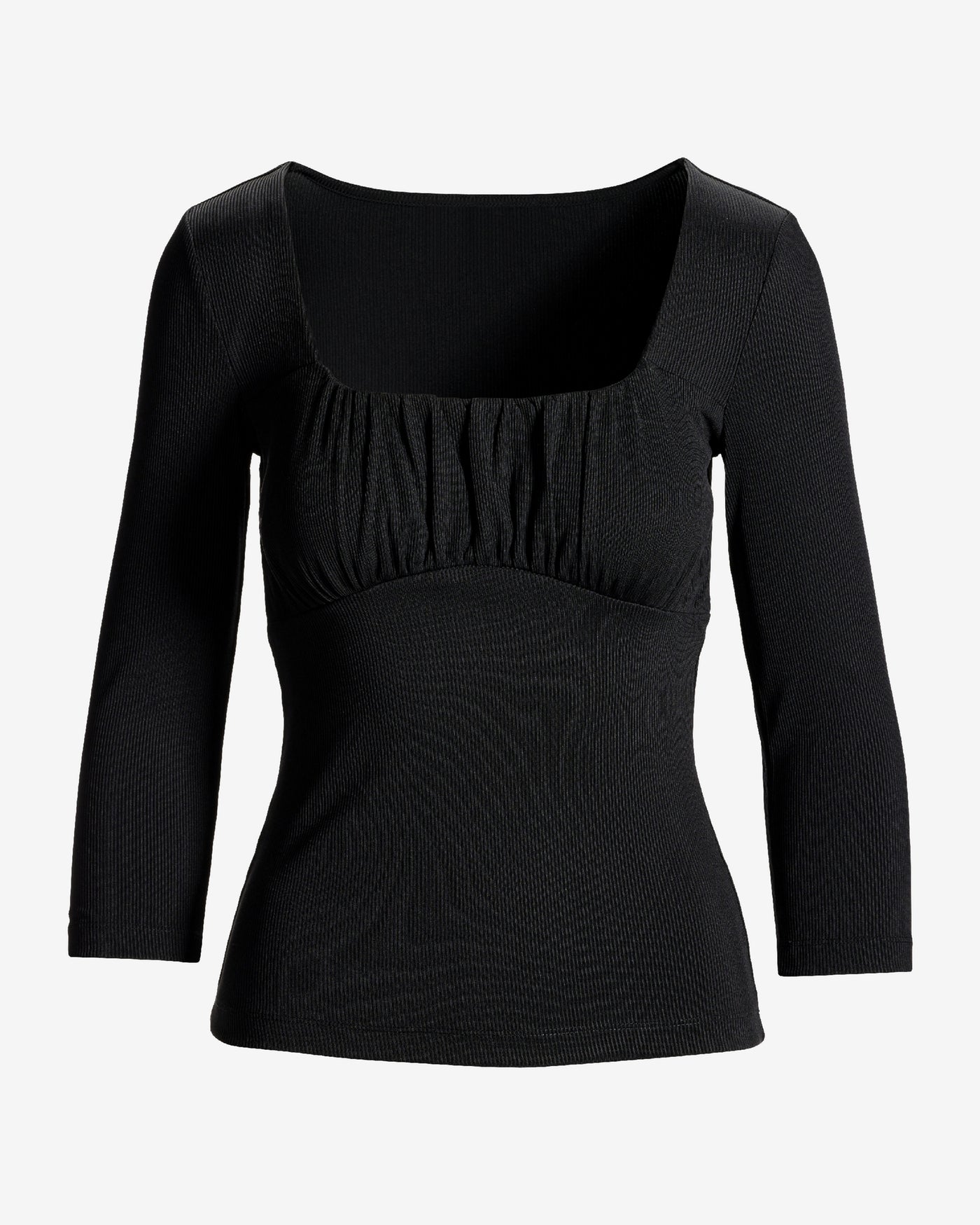 Slinky Ribbed Ruched Scoop Neck Top Proper Black