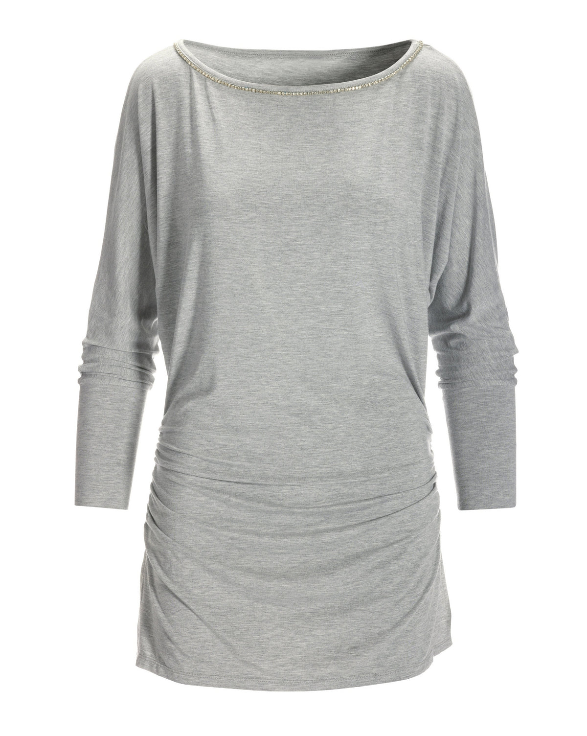 Rhinestone Slouchy Ruched Tunic Heather Gray