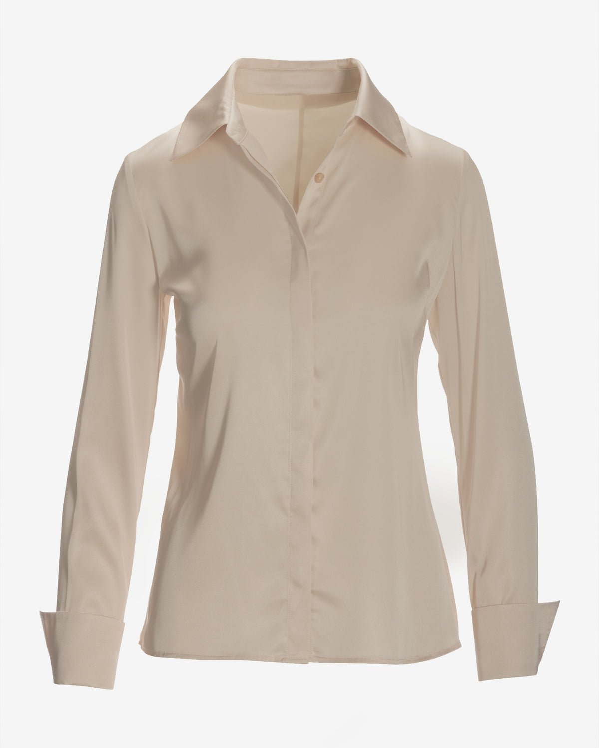 Sophia Button-Up Charmeuse Blouse Pearl