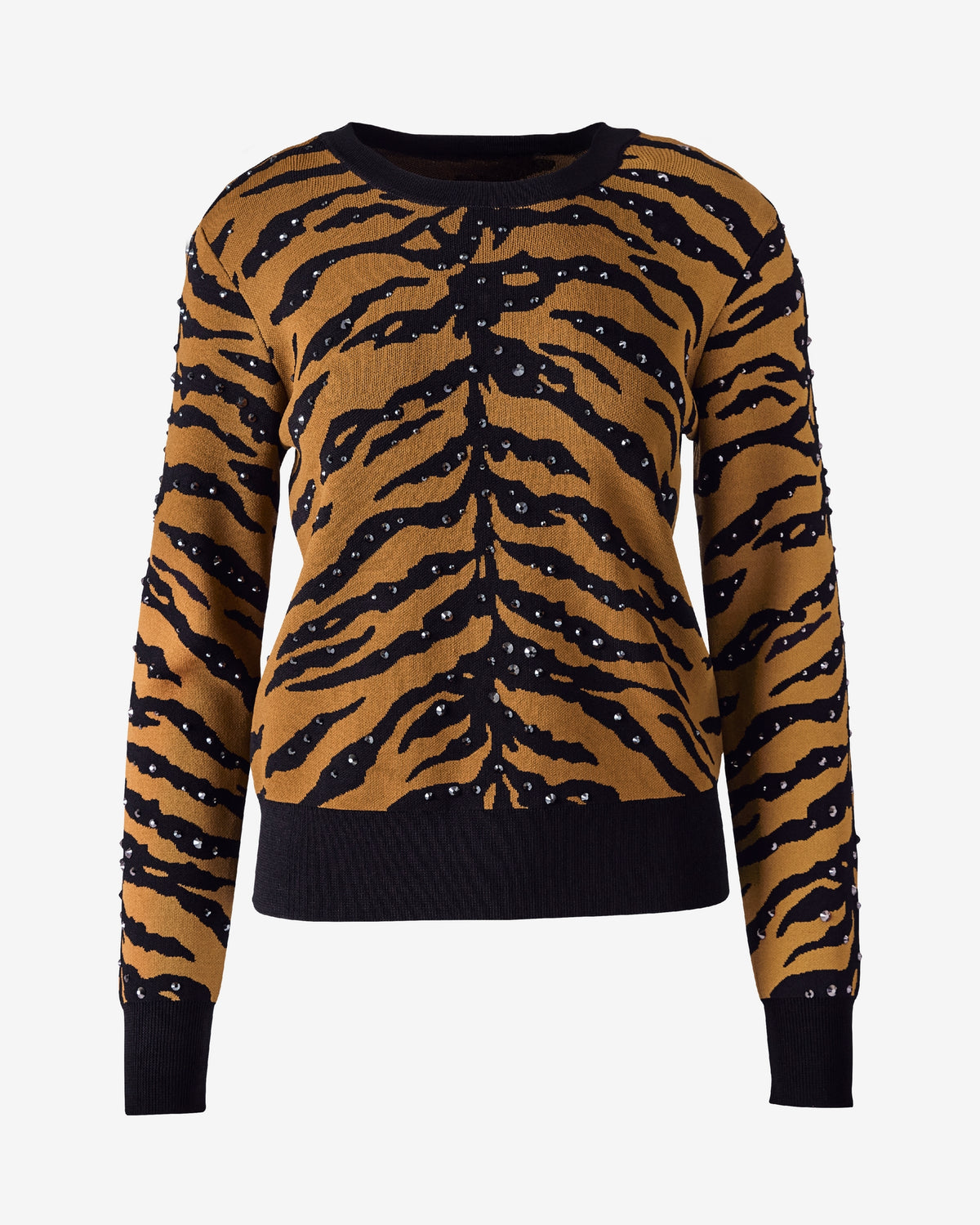 Intarsia Crewneck Embellished Pull Over Golden Tiger