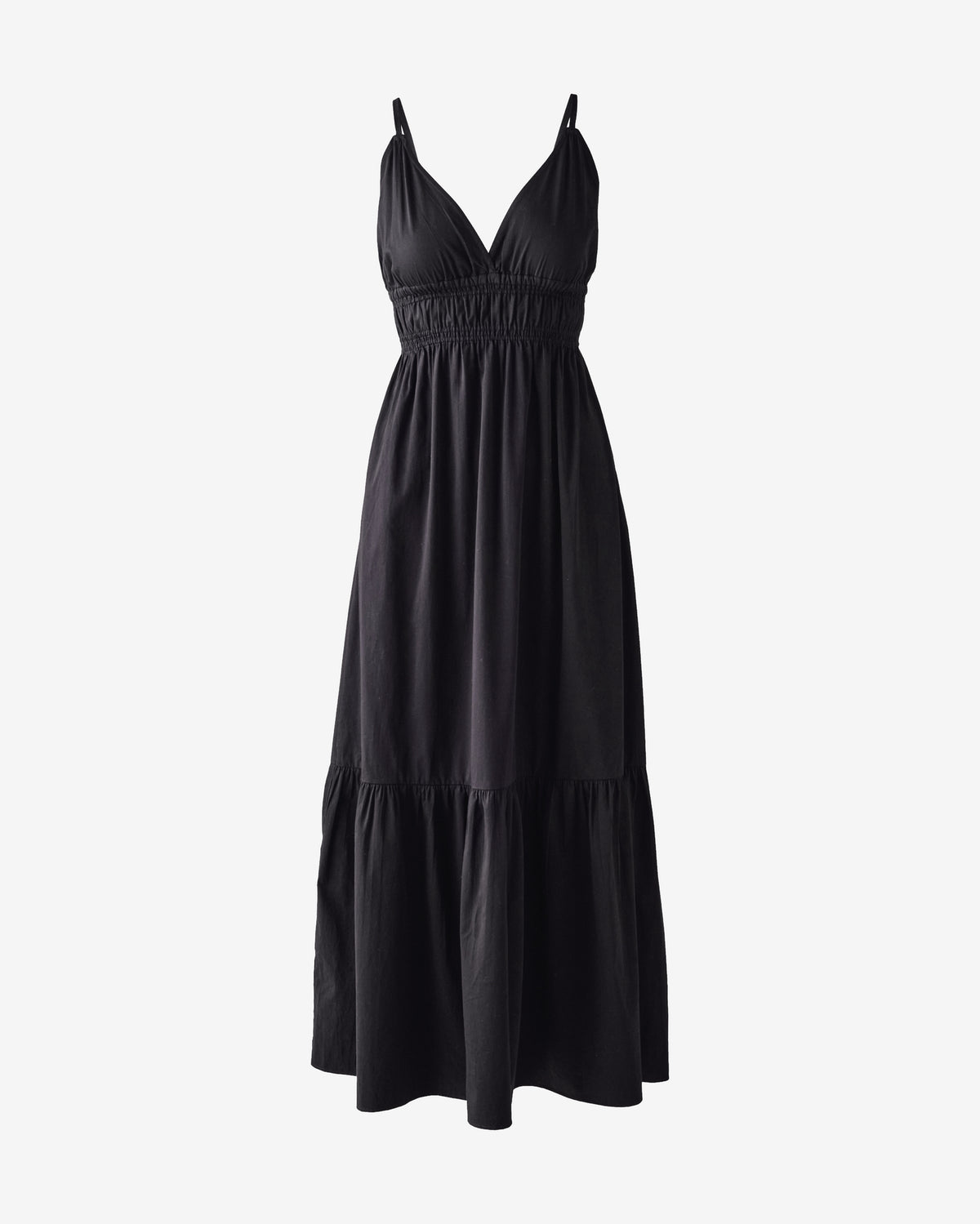 A Line Smocked Bodice Maxi Dress Black