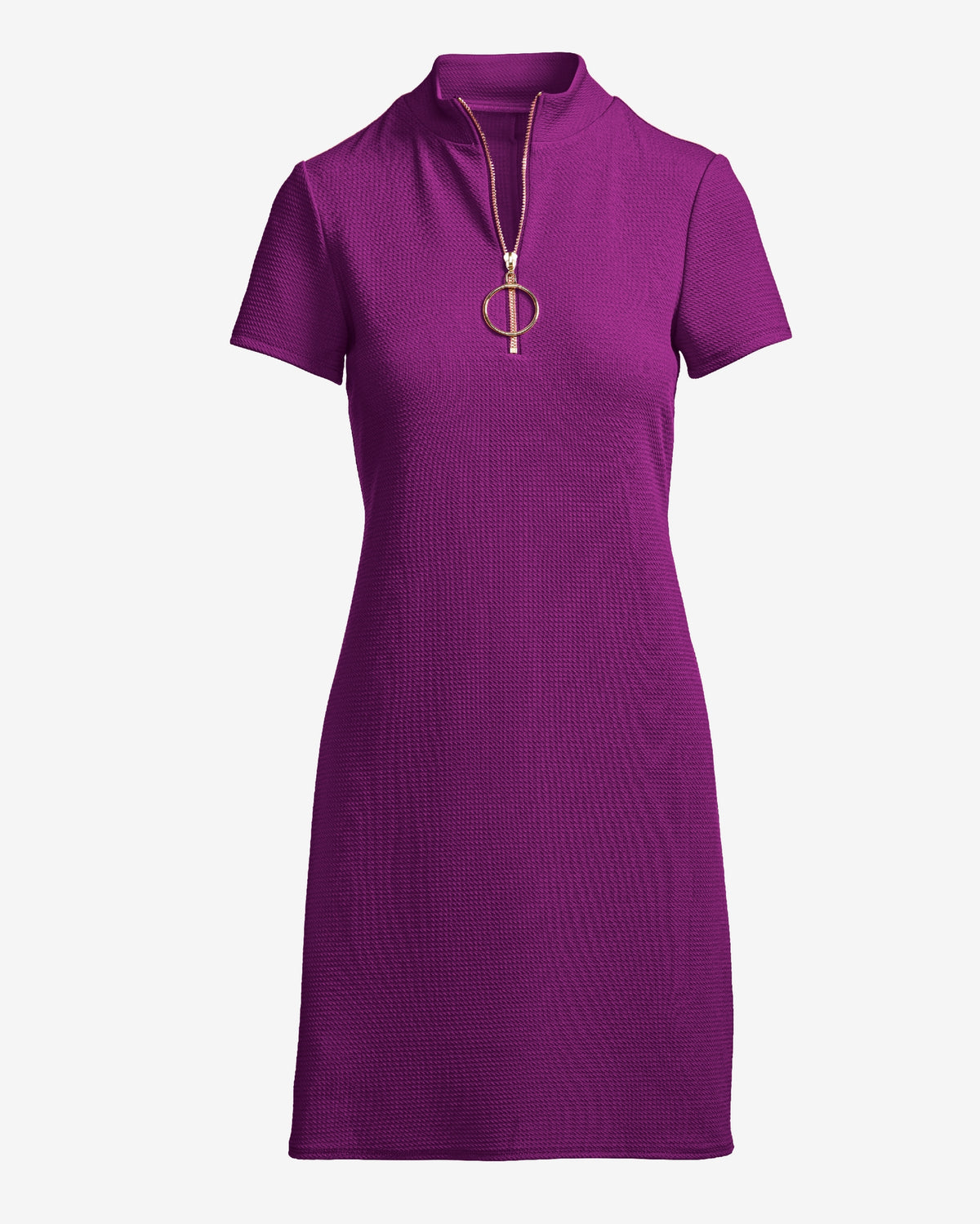 Zip Up Short Sleeve Shift Dress Hollyhock