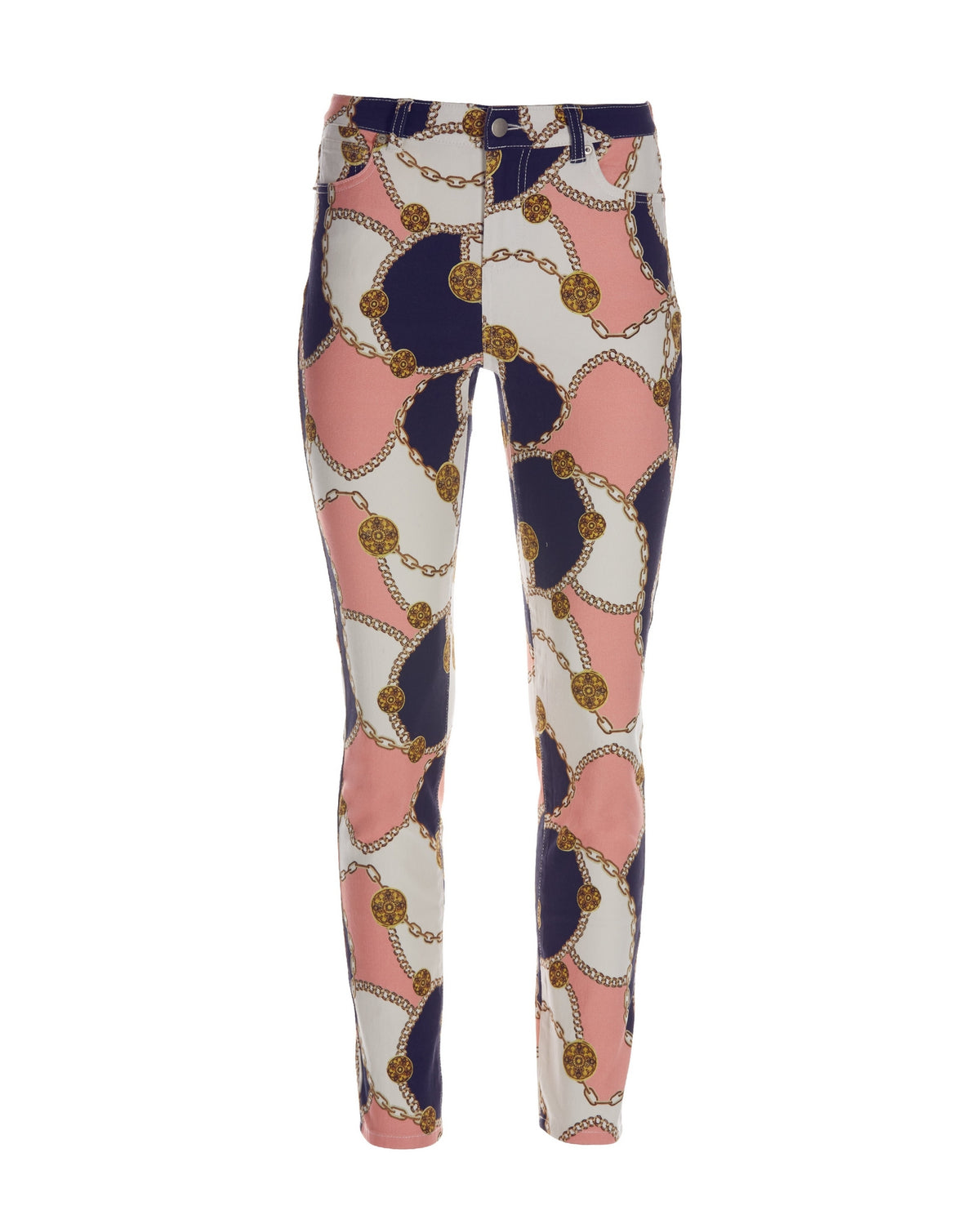 Status Chain Printed Ankle Jean Pink Icing/Navy