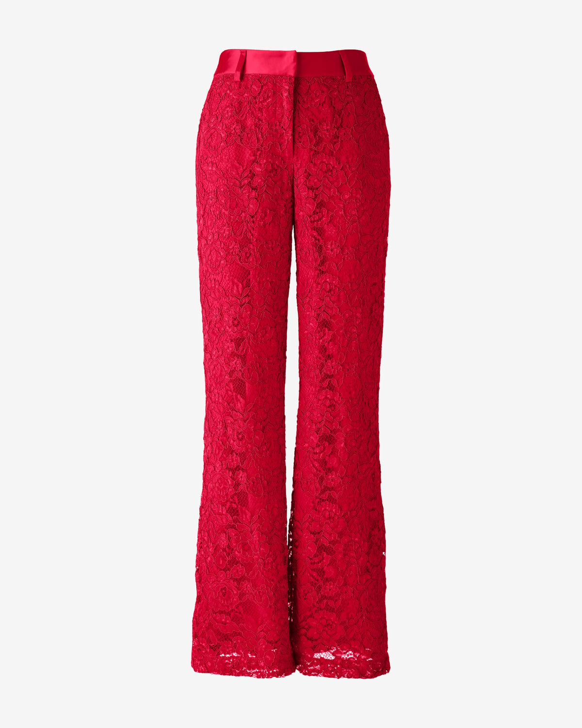 Mixed Media Lace & Satin Wide Leg Trouser Pant Americana Red