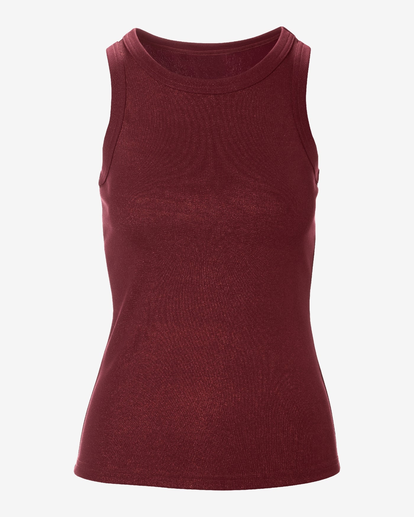 So Essential Metallic Ribbed High Neck Tank Black Cherry