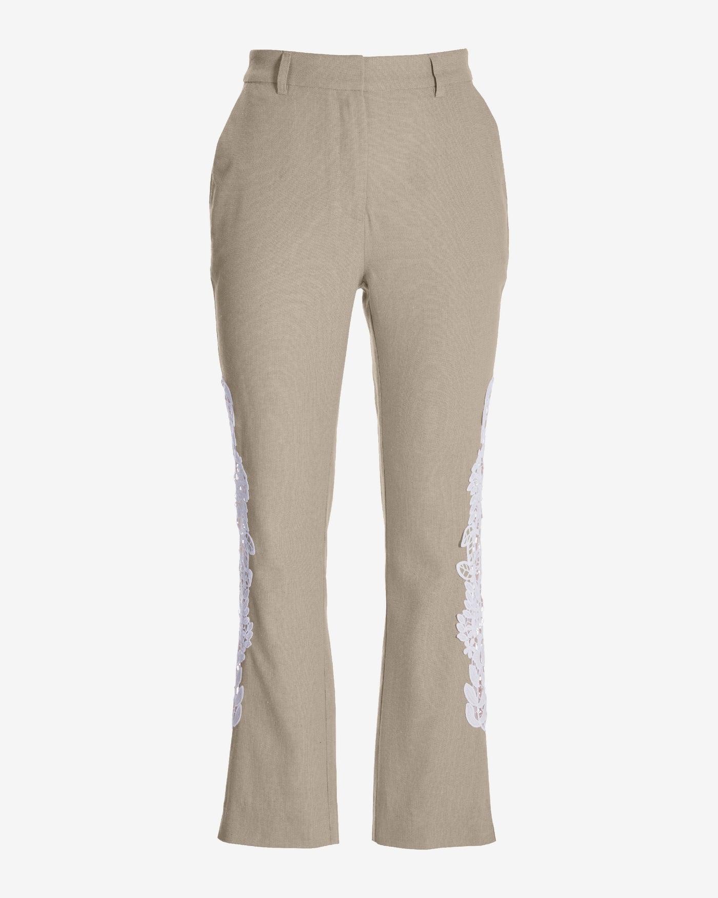 Newport Lace Detail Linen Blend Pant Tan