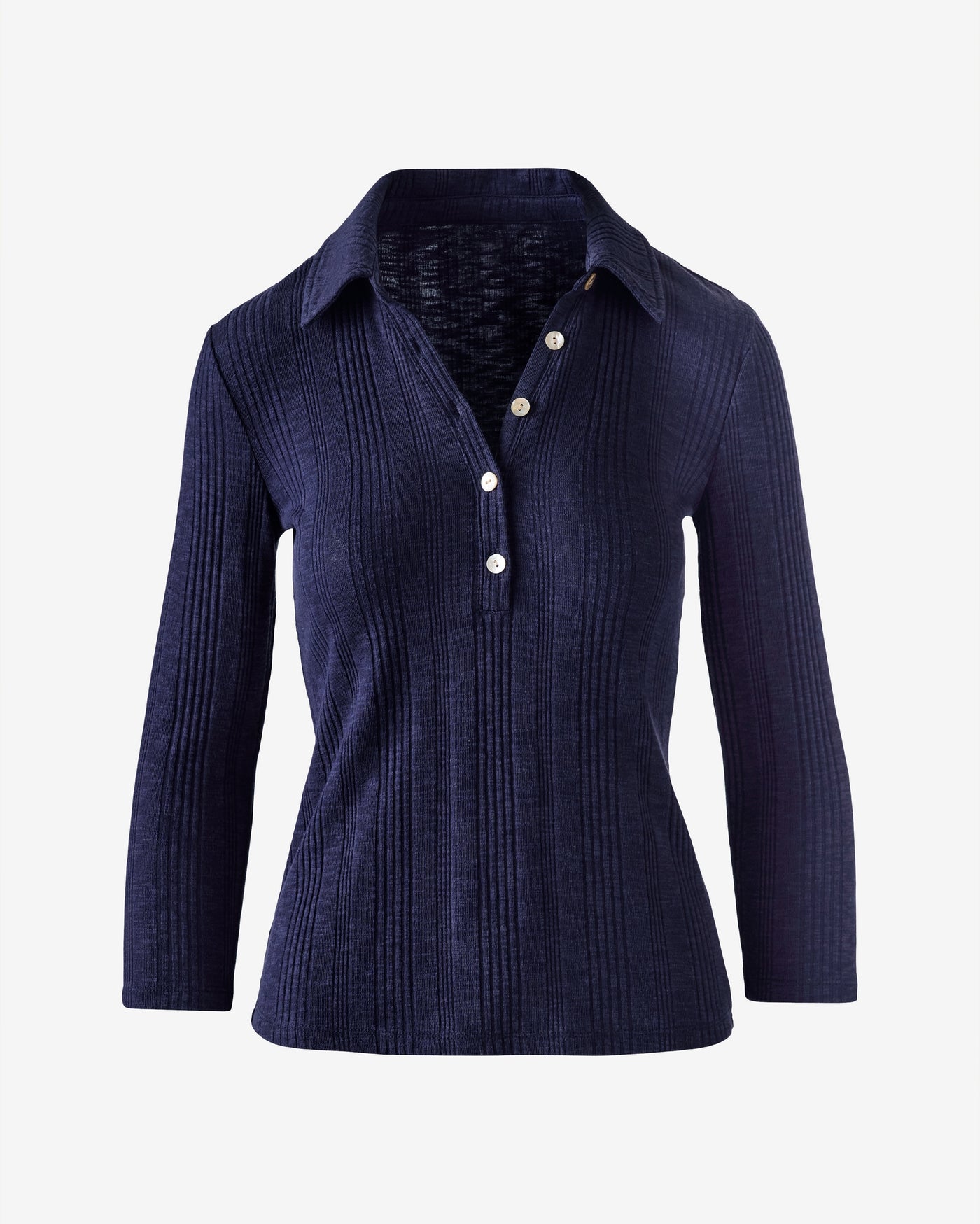 Variegated Rib Collared Henley Navy