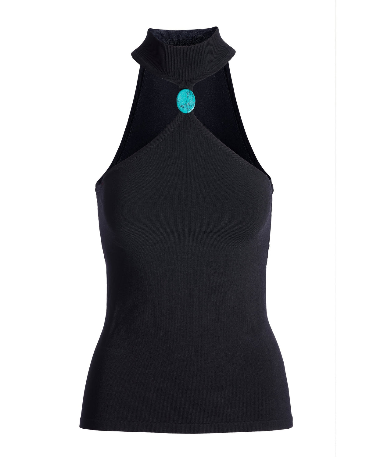 Stone Embellished Mock Neck Sweater Tank Black