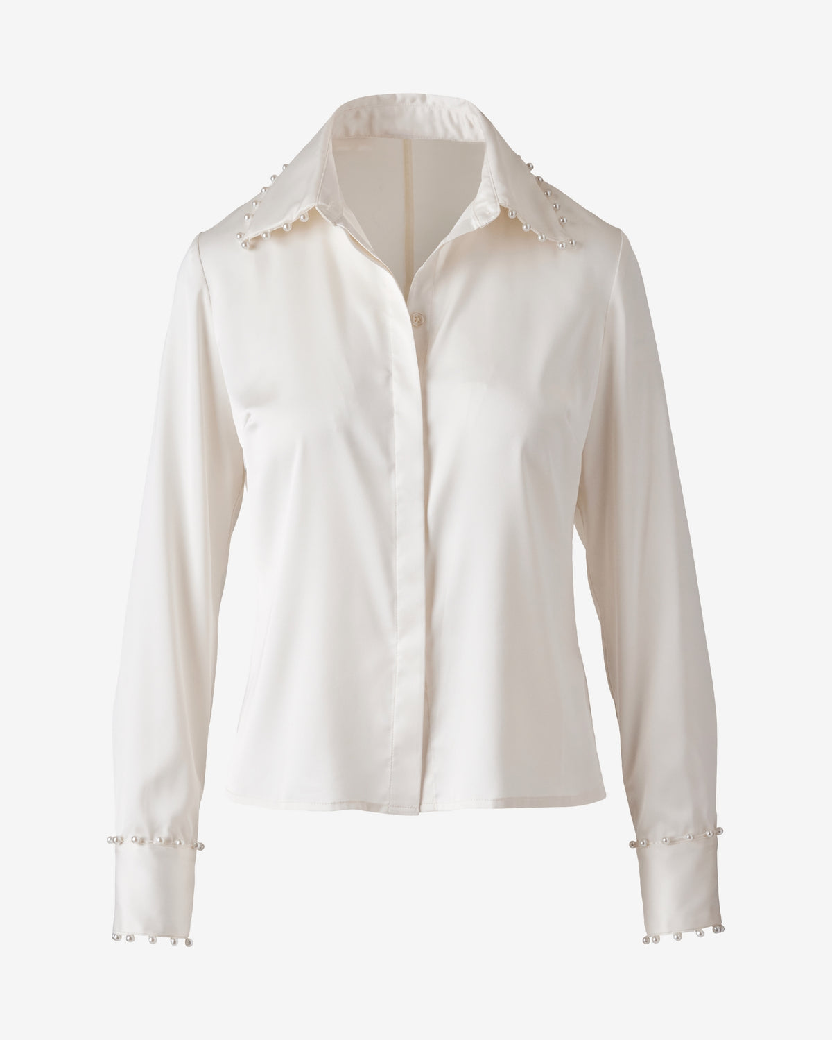 Sophia Pearl Embellished Charmeuse Shirt Off White
