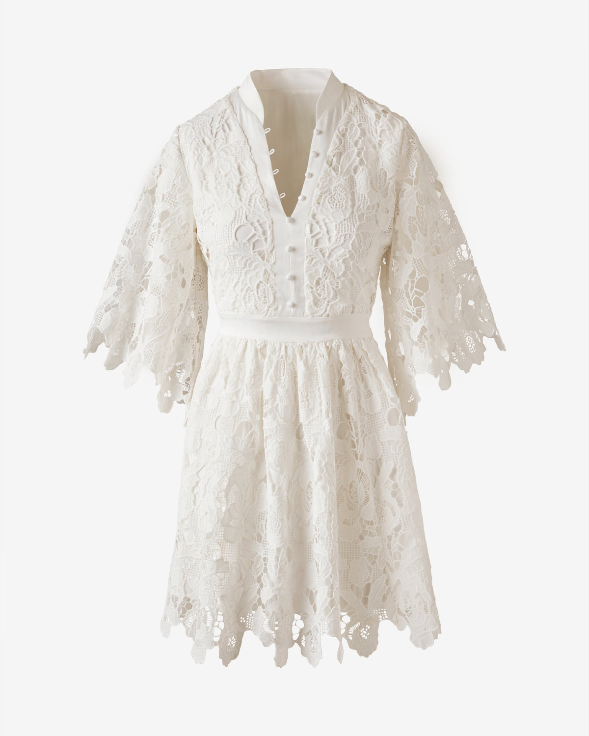 Button Up Eyelet Lace Dress Off White
