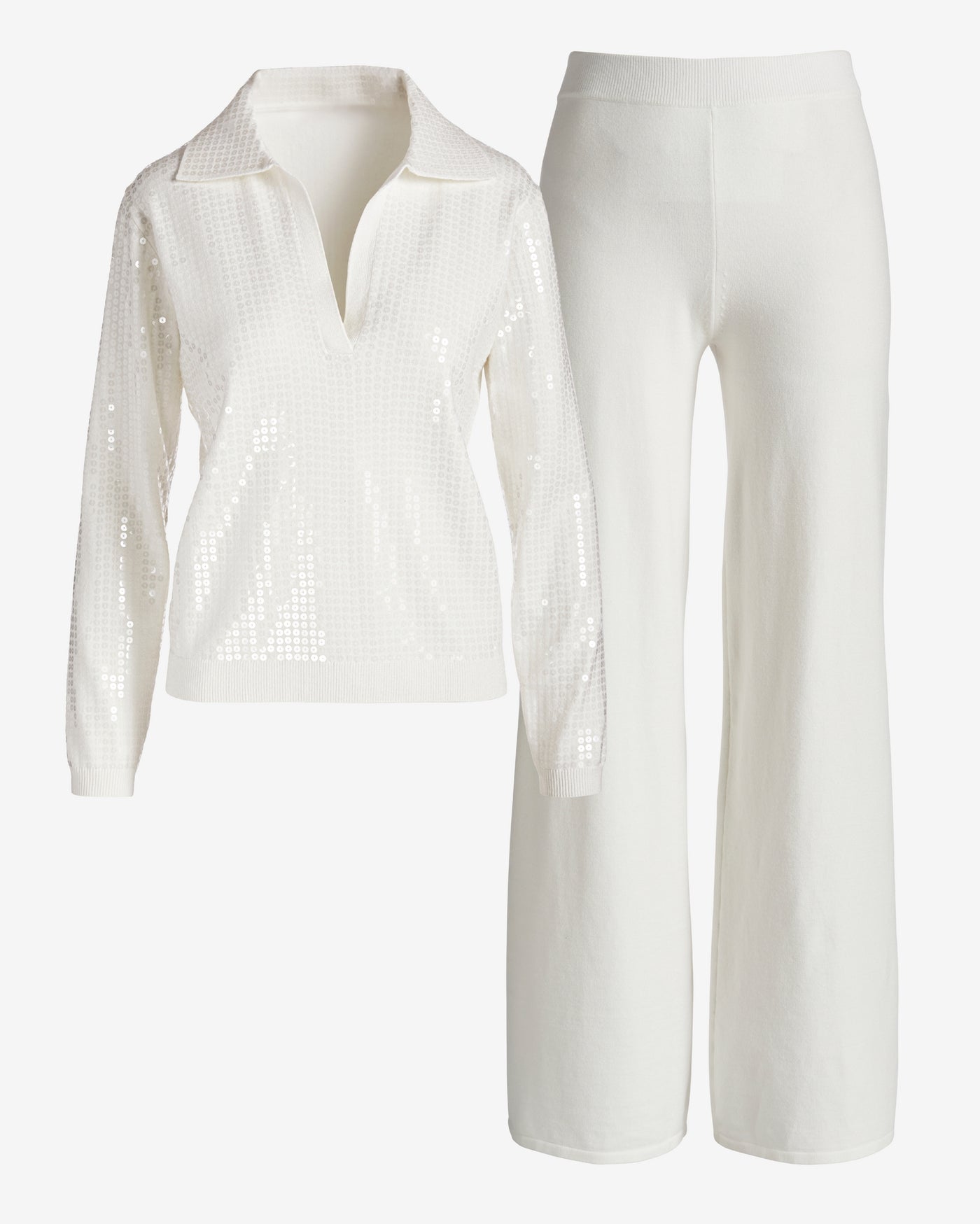 All Over Sequin Sweater and Pant Set Off White